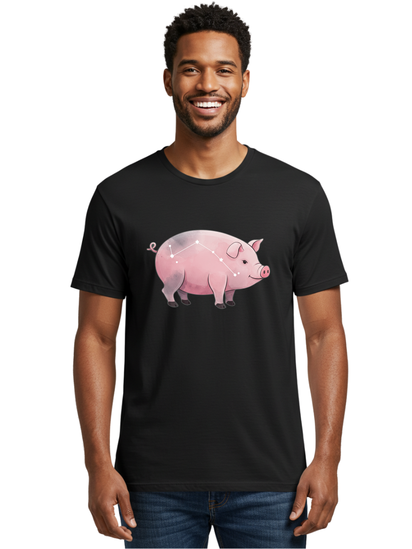 Cancer Men'S Graphic Tee, 100% Cotton, Comfortable Casual Summer Wear, Machine Washable, Cartoon Pig, Zodiac Sign, Astrology Symbol, Constellation Pattern, Cute Animal Illustration, Starry Design, Funny Pig Graphics Baa249 24