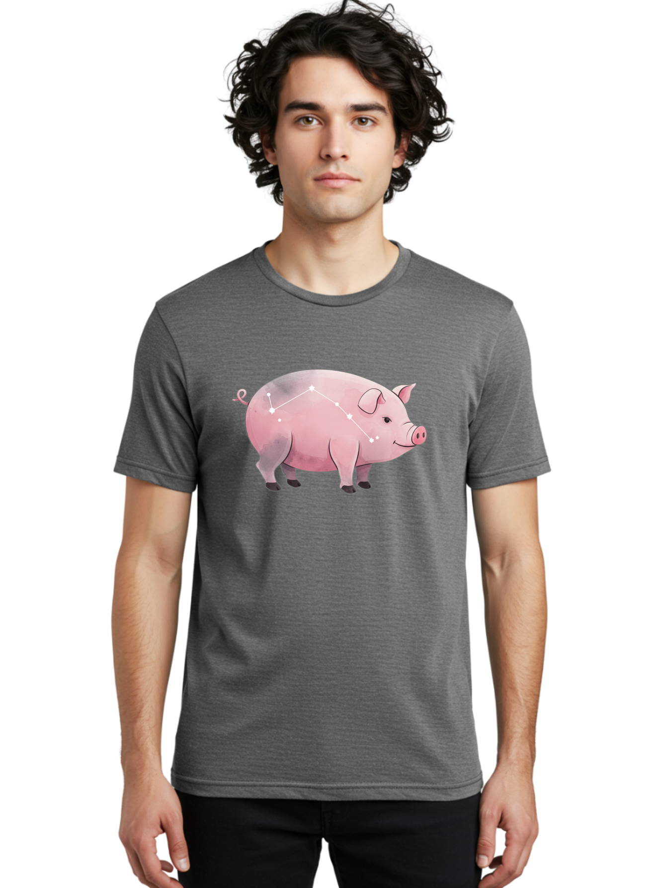 Cancer Men'S Graphic Tee, 100% Cotton, Comfortable Casual Summer Wear, Machine Washable, Cartoon Pig, Zodiac Sign, Astrology Symbol, Constellation Pattern, Cute Animal Illustration, Starry Design, Funny Pig Graphics Baa249 18
