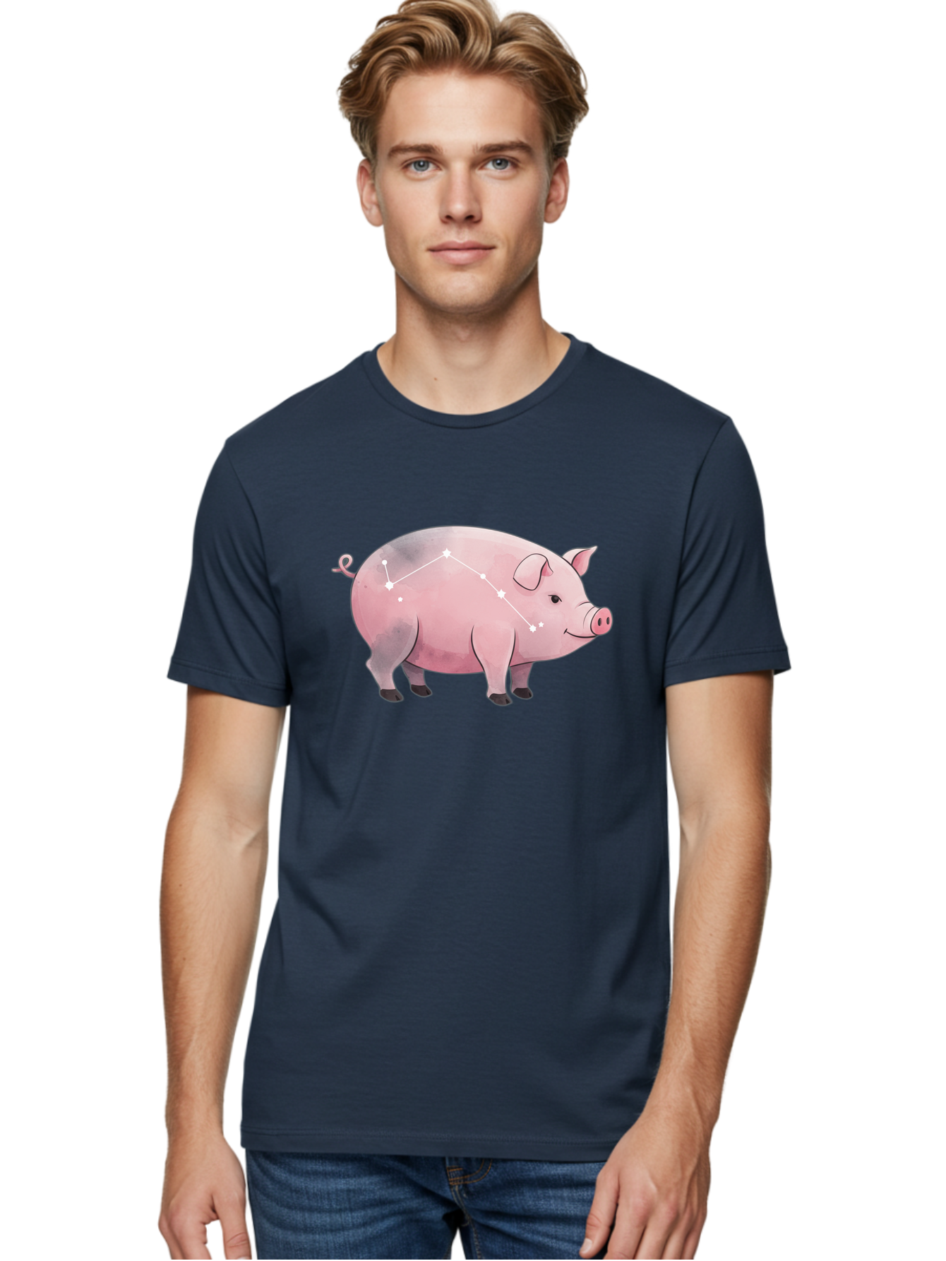 Cancer Men'S Graphic Tee, 100% Cotton, Comfortable Casual Summer Wear, Machine Washable, Cartoon Pig, Zodiac Sign, Astrology Symbol, Constellation Pattern, Cute Animal Illustration, Starry Design, Funny Pig Graphics Baa249 4