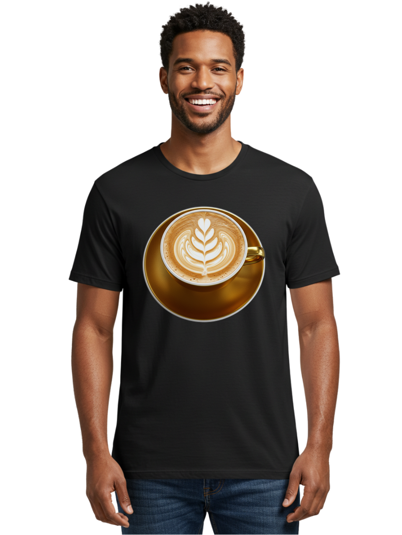 Cappuccino-Coffee Men'S Graphic Tee, 100% Cotton, Comfortable Casual Summer Wear, Machine Washable, Latte Art, Coffee Design, Leaf Pattern, Heart Shape, Coffee Cup, Saucer, Coffee Culture, Specialty Coffee, Espresso Art, Crema, Coffee Time Baa251 16