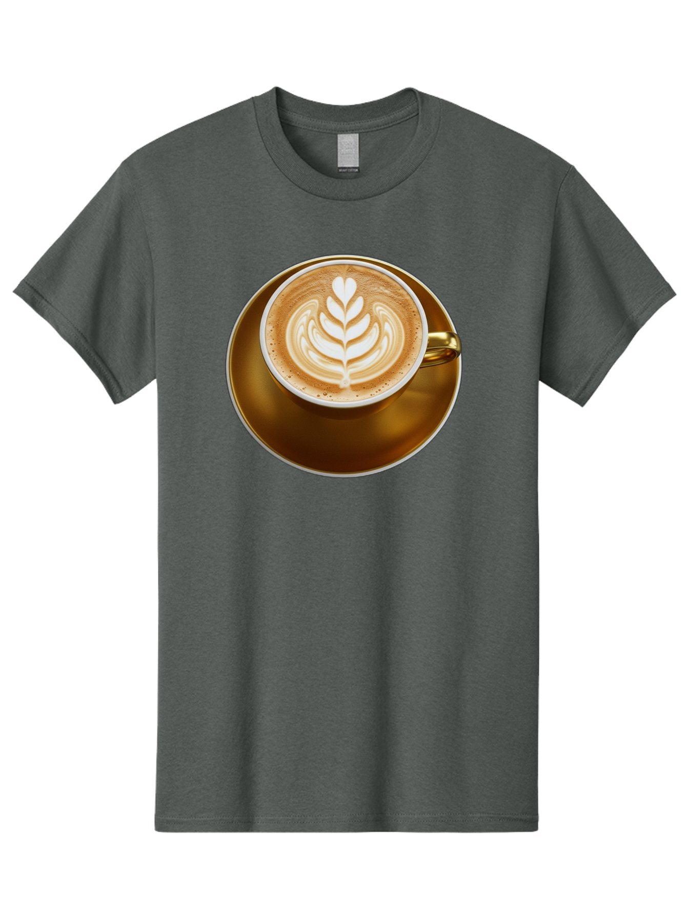 Cappuccino-Coffee Men'S Graphic Tee, 100% Cotton, Comfortable Casual Summer Wear, Machine Washable, Latte Art, Coffee Design, Leaf Pattern, Heart Shape, Coffee Cup, Saucer, Coffee Culture, Specialty Coffee, Espresso Art, Crema, Coffee Time Baa251