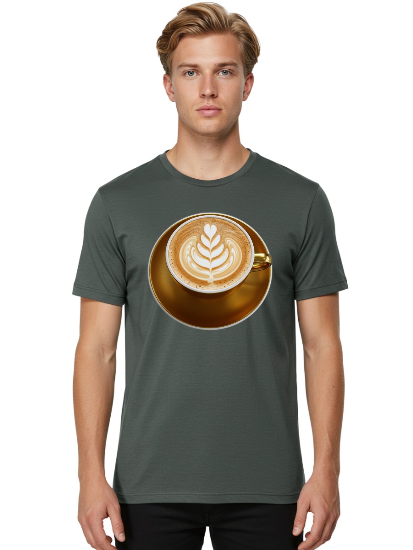 Cappuccino-Coffee Men'S Graphic Tee, 100% Cotton, Comfortable Casual Summer Wear, Machine Washable, Latte Art, Coffee Design, Leaf Pattern, Heart Shape, Coffee Cup, Saucer, Coffee Culture, Specialty Coffee, Espresso Art, Crema, Coffee Time Baa251 20