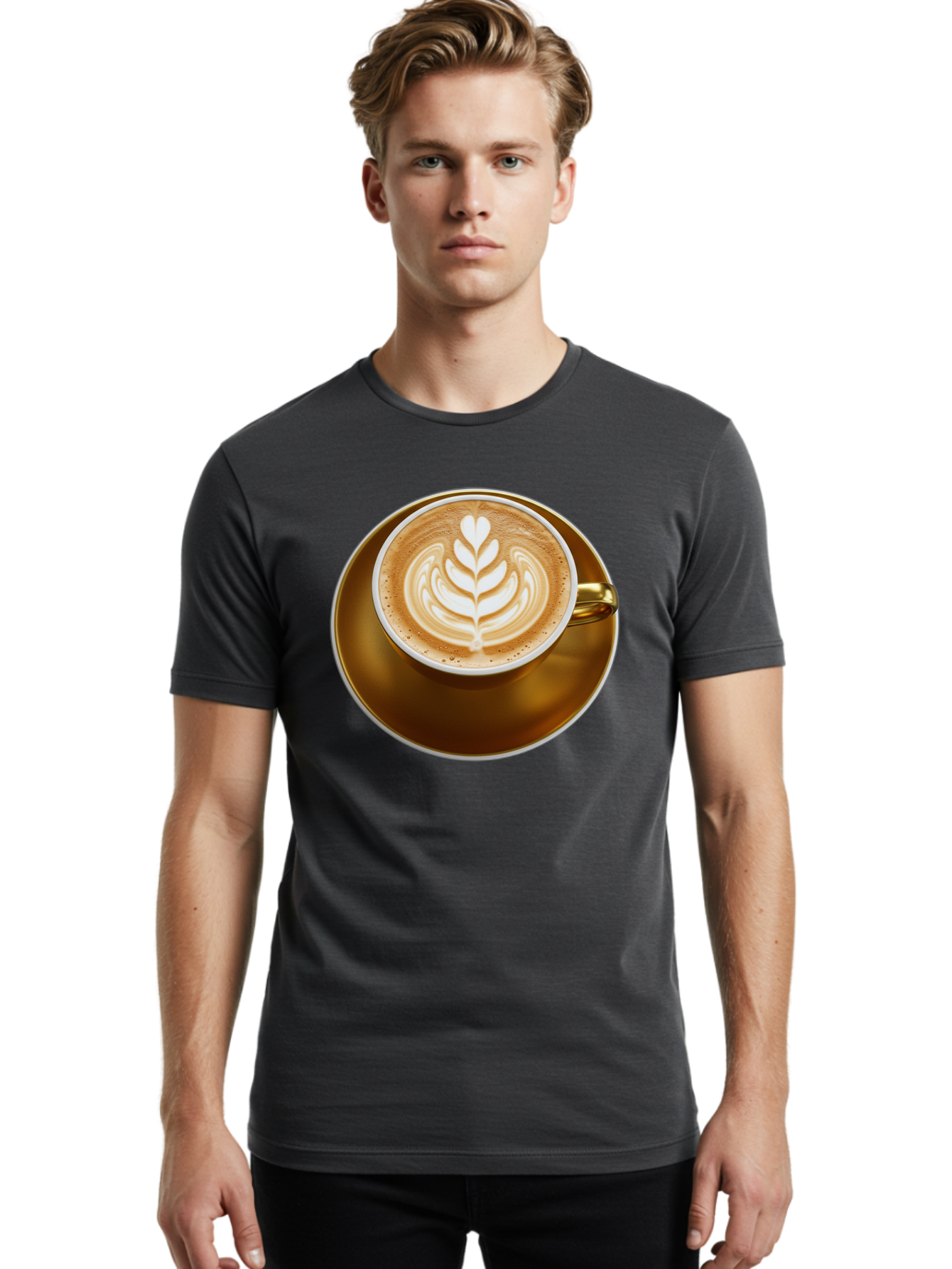 Cappuccino-Coffee Men'S Graphic Tee, 100% Cotton, Comfortable Casual Summer Wear, Machine Washable, Latte Art, Coffee Design, Leaf Pattern, Heart Shape, Coffee Cup, Saucer, Coffee Culture, Specialty Coffee, Espresso Art, Crema, Coffee Time Baa251 22