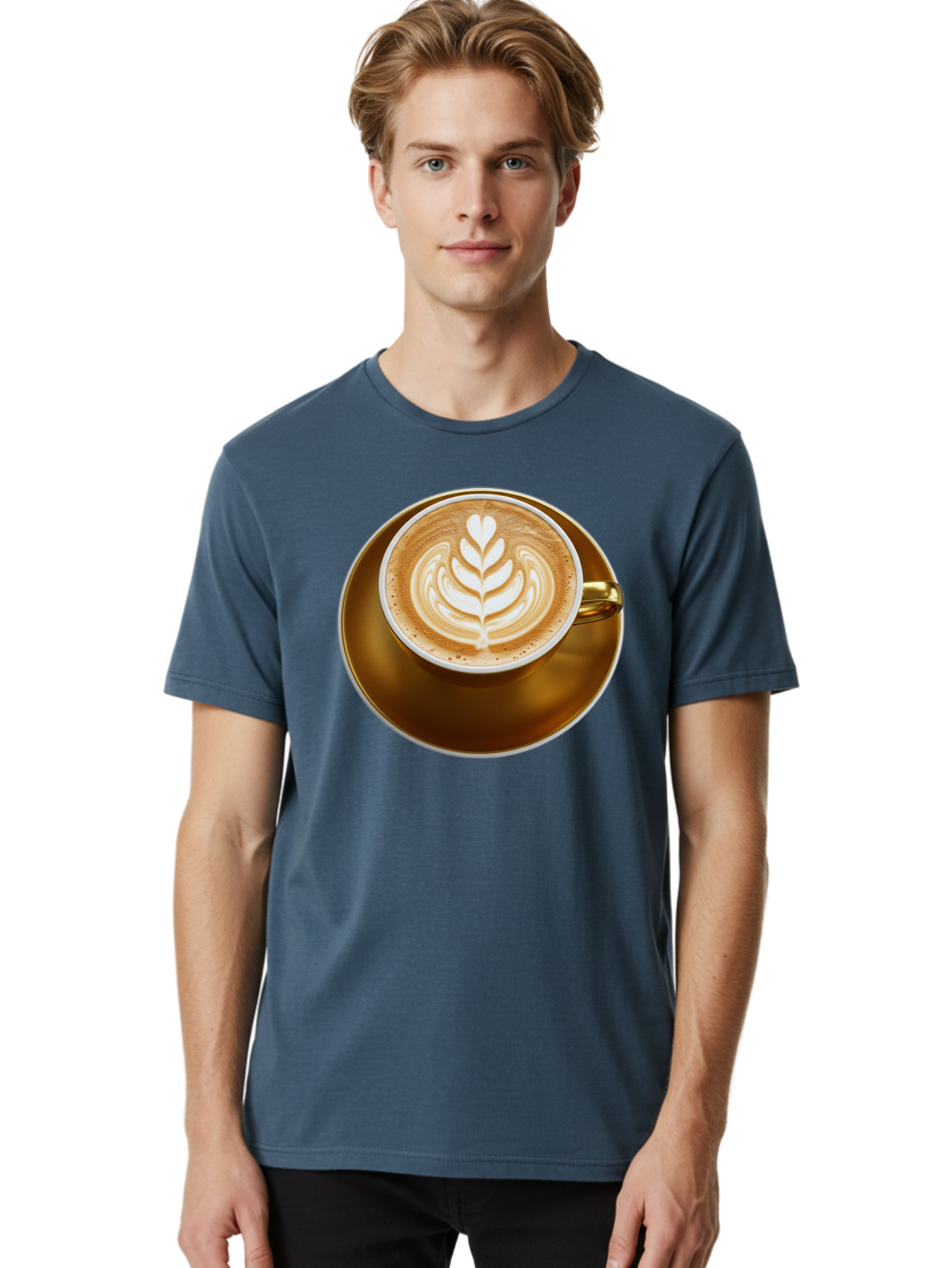 Cappuccino-Coffee Men'S Graphic Tee, 100% Cotton, Comfortable Casual Summer Wear, Machine Washable, Latte Art, Coffee Design, Leaf Pattern, Heart Shape, Coffee Cup, Saucer, Coffee Culture, Specialty Coffee, Espresso Art, Crema, Coffee Time Baa251 28