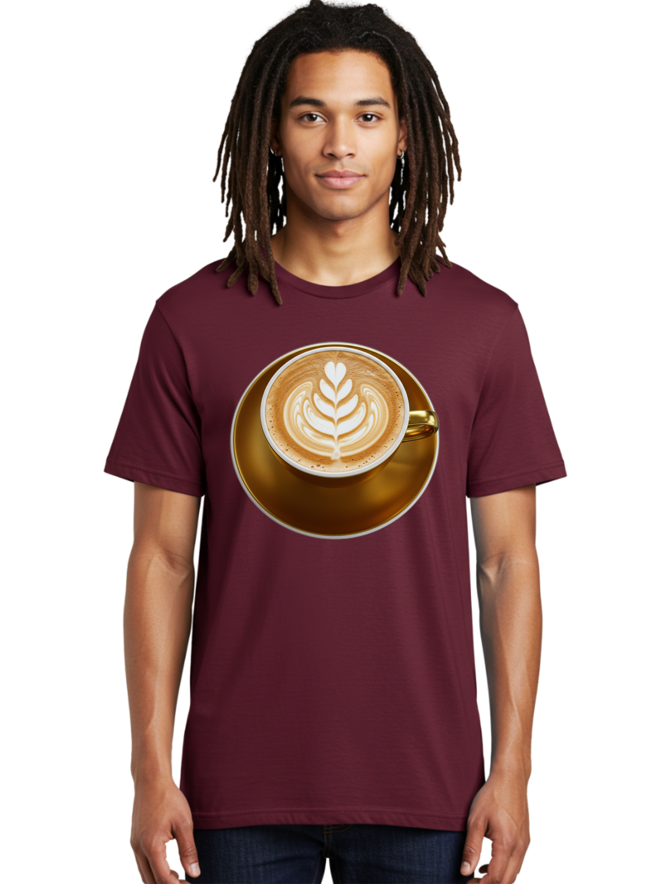 Cappuccino-Coffee Men'S Graphic Tee, 100% Cotton, Comfortable Casual Summer Wear, Machine Washable, Latte Art, Coffee Design, Leaf Pattern, Heart Shape, Coffee Cup, Saucer, Coffee Culture, Specialty Coffee, Espresso Art, Crema, Coffee Time Baa251 4
