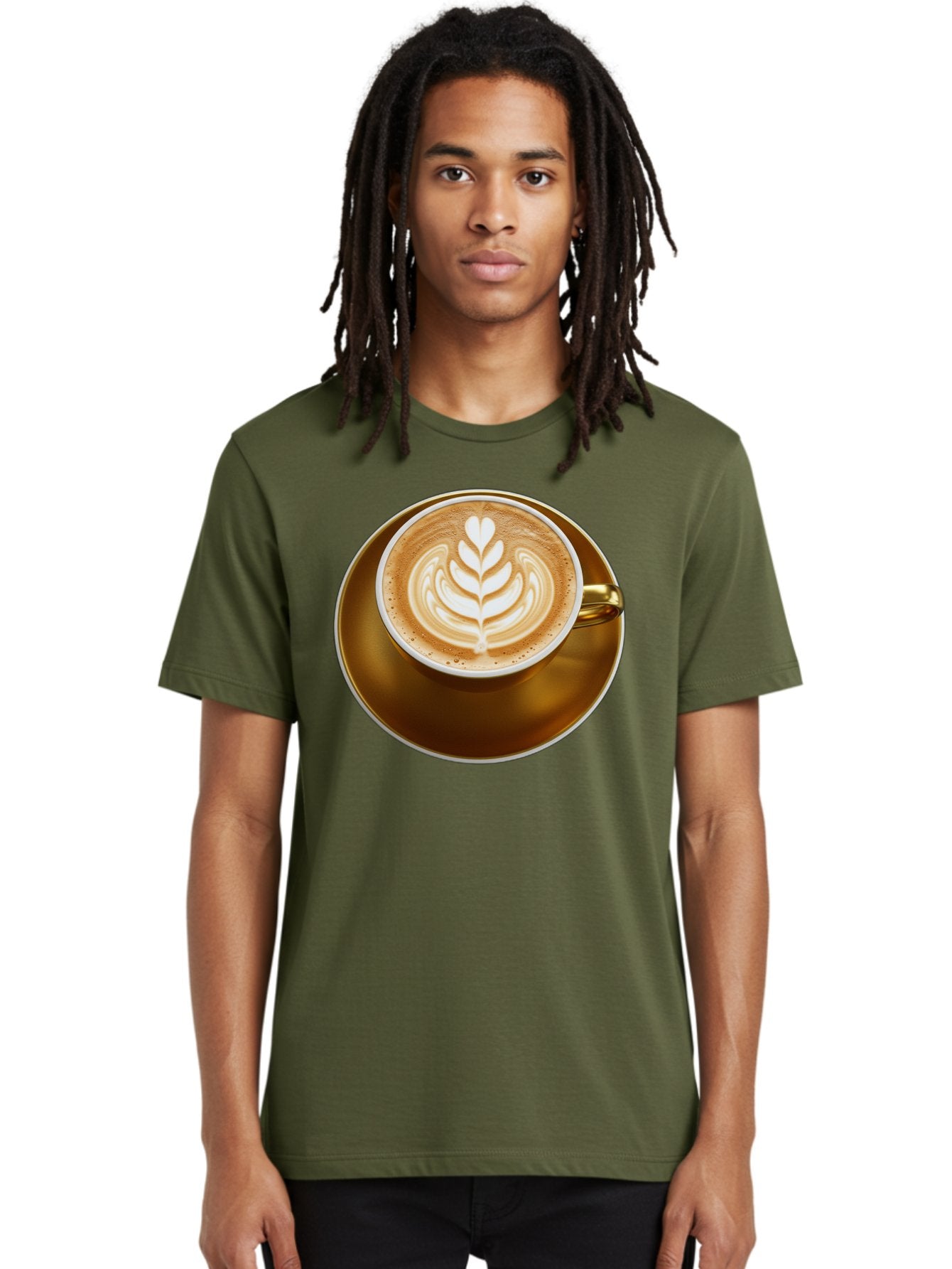 Cappuccino-Coffee Men'S Graphic Tee, 100% Cotton, Comfortable Casual Summer Wear, Machine Washable, Latte Art, Coffee Design, Leaf Pattern, Heart Shape, Coffee Cup, Saucer, Coffee Culture, Specialty Coffee, Espresso Art, Crema, Coffee Time Baa251 30