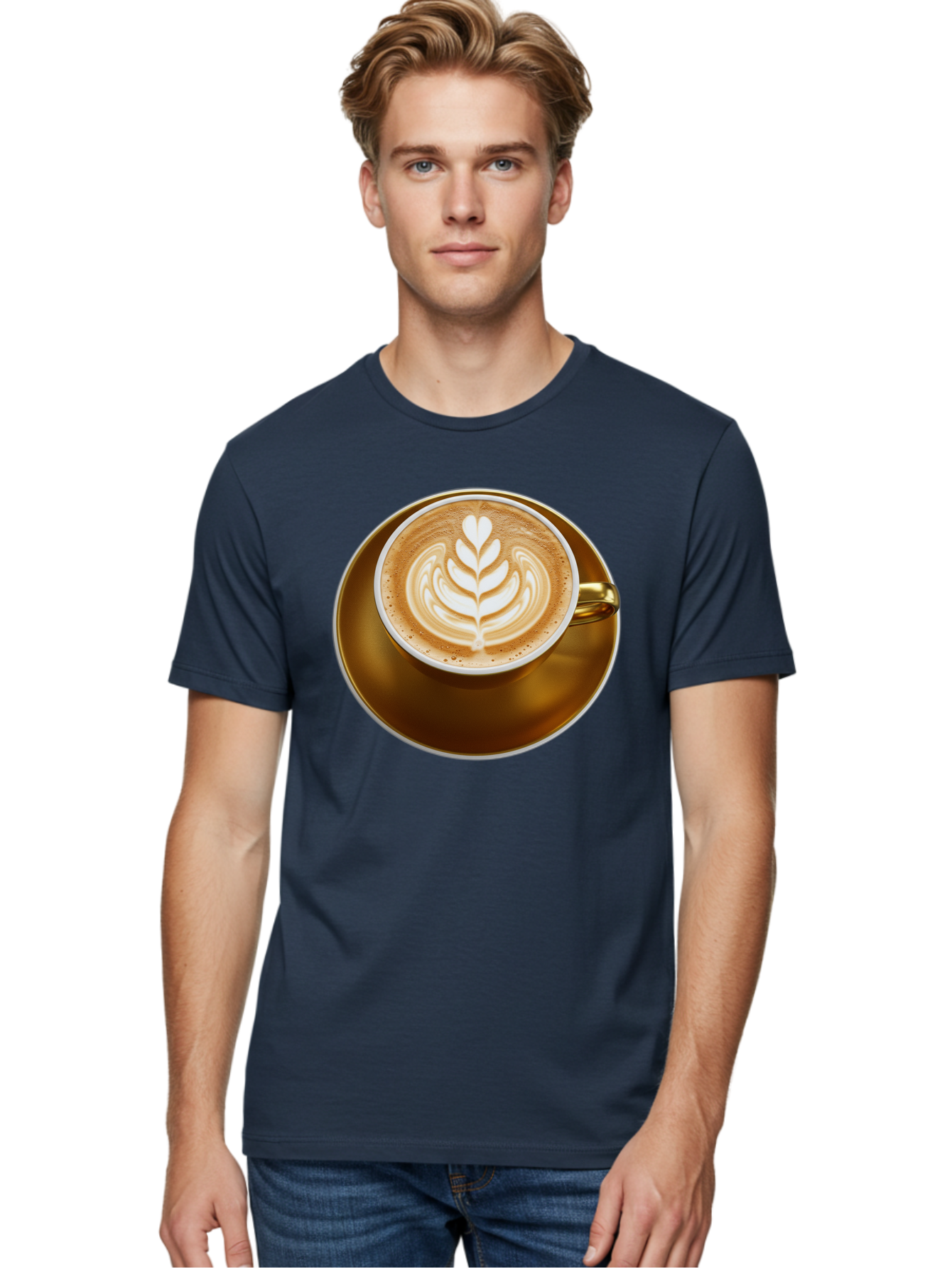 Cappuccino-Coffee Men'S Graphic Tee, 100% Cotton, Comfortable Casual Summer Wear, Machine Washable, Latte Art, Coffee Design, Leaf Pattern, Heart Shape, Coffee Cup, Saucer, Coffee Culture, Specialty Coffee, Espresso Art, Crema, Coffee Time Baa251 6