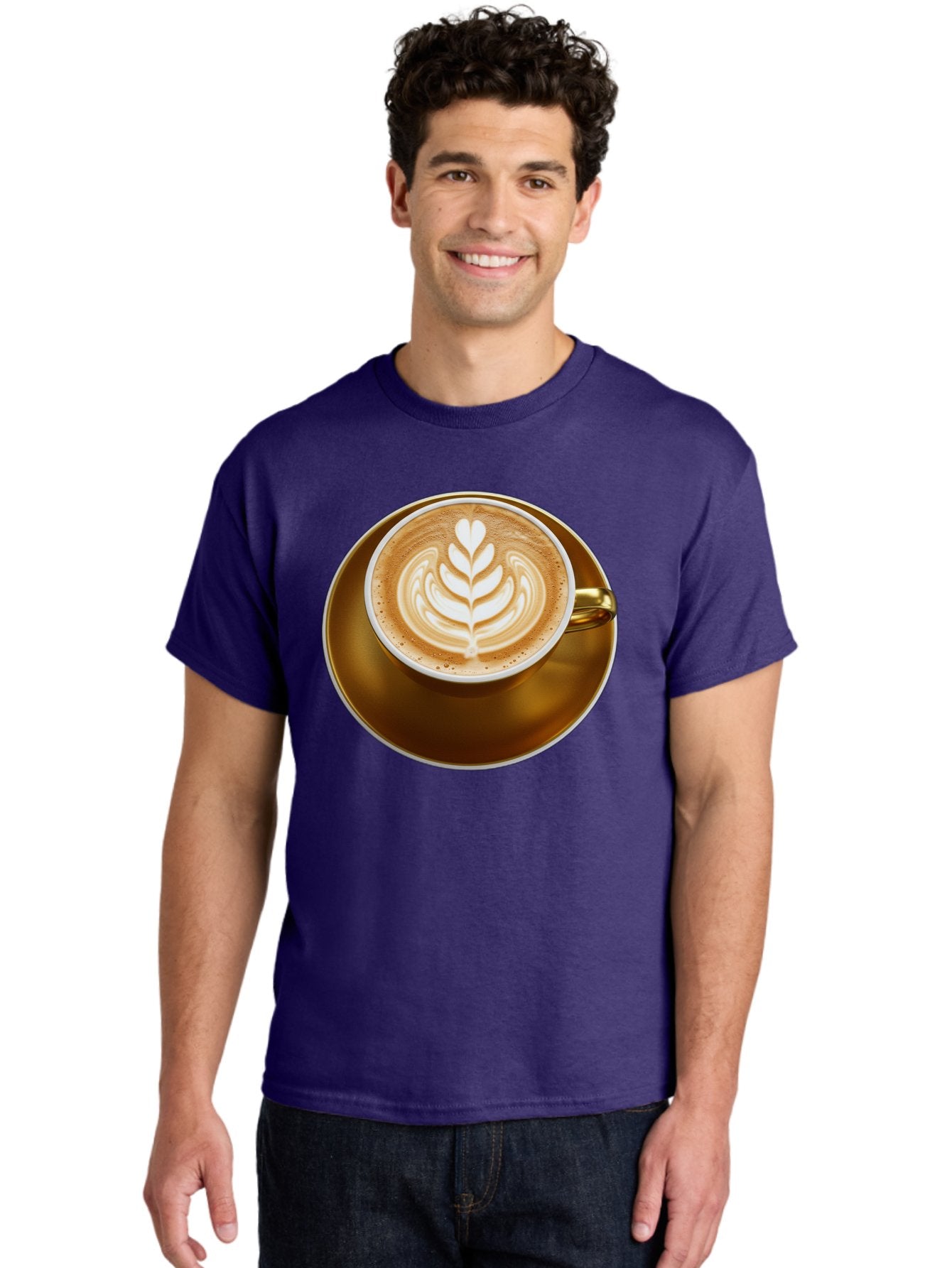 Cappuccino-Coffee Men'S Graphic Tee, 100% Cotton, Comfortable Casual Summer Wear, Machine Washable, Latte Art, Coffee Design, Leaf Pattern, Heart Shape, Coffee Cup, Saucer, Coffee Culture, Specialty Coffee, Espresso Art, Crema, Coffee Time Baa251 16