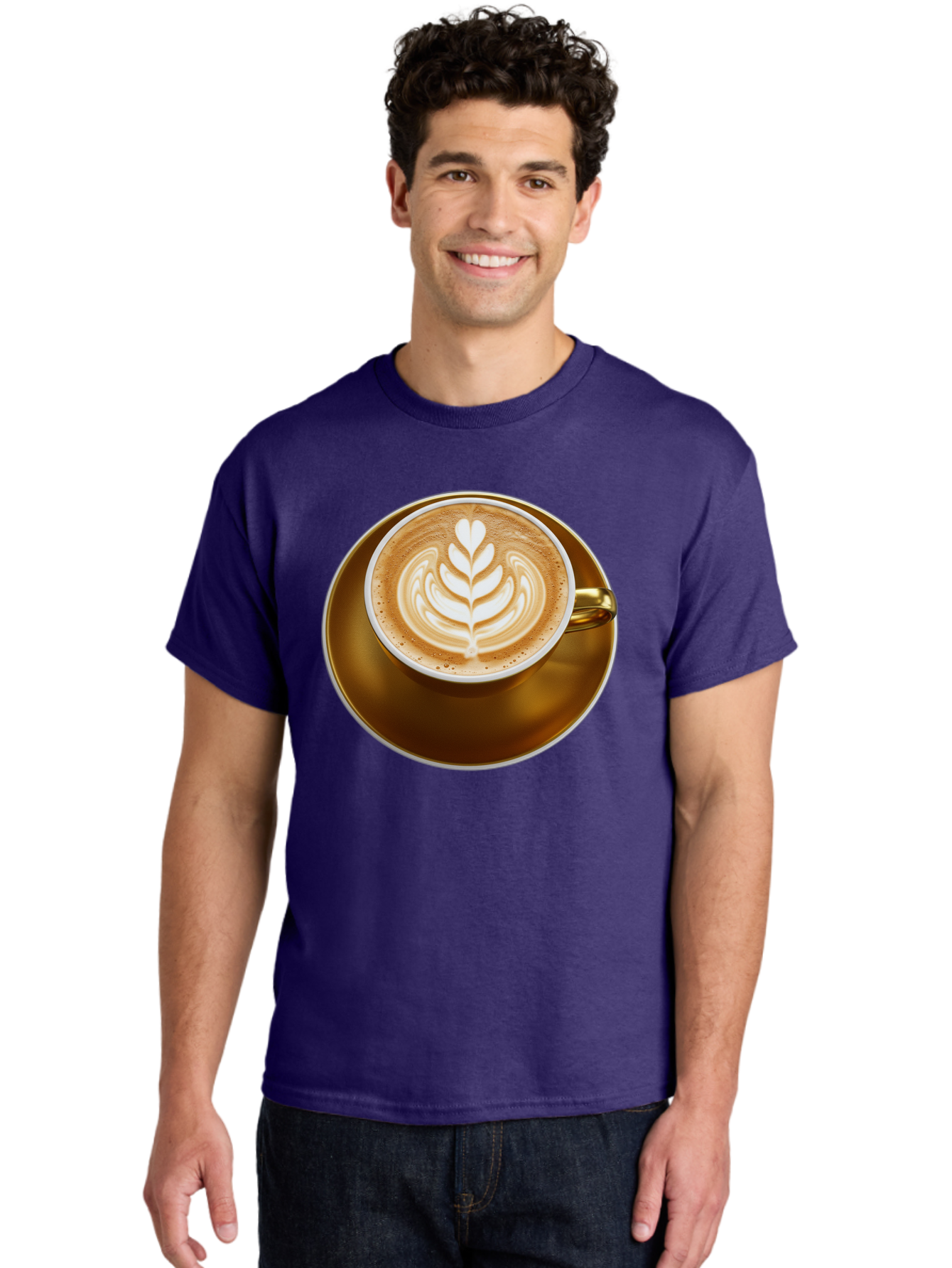 Cappuccino-Coffee Men'S Graphic Tee, 100% Cotton, Comfortable Casual Summer Wear, Machine Washable, Latte Art, Coffee Design, Leaf Pattern, Heart Shape, Coffee Cup, Saucer, Coffee Culture, Specialty Coffee, Espresso Art, Crema, Coffee Time Baa251 26