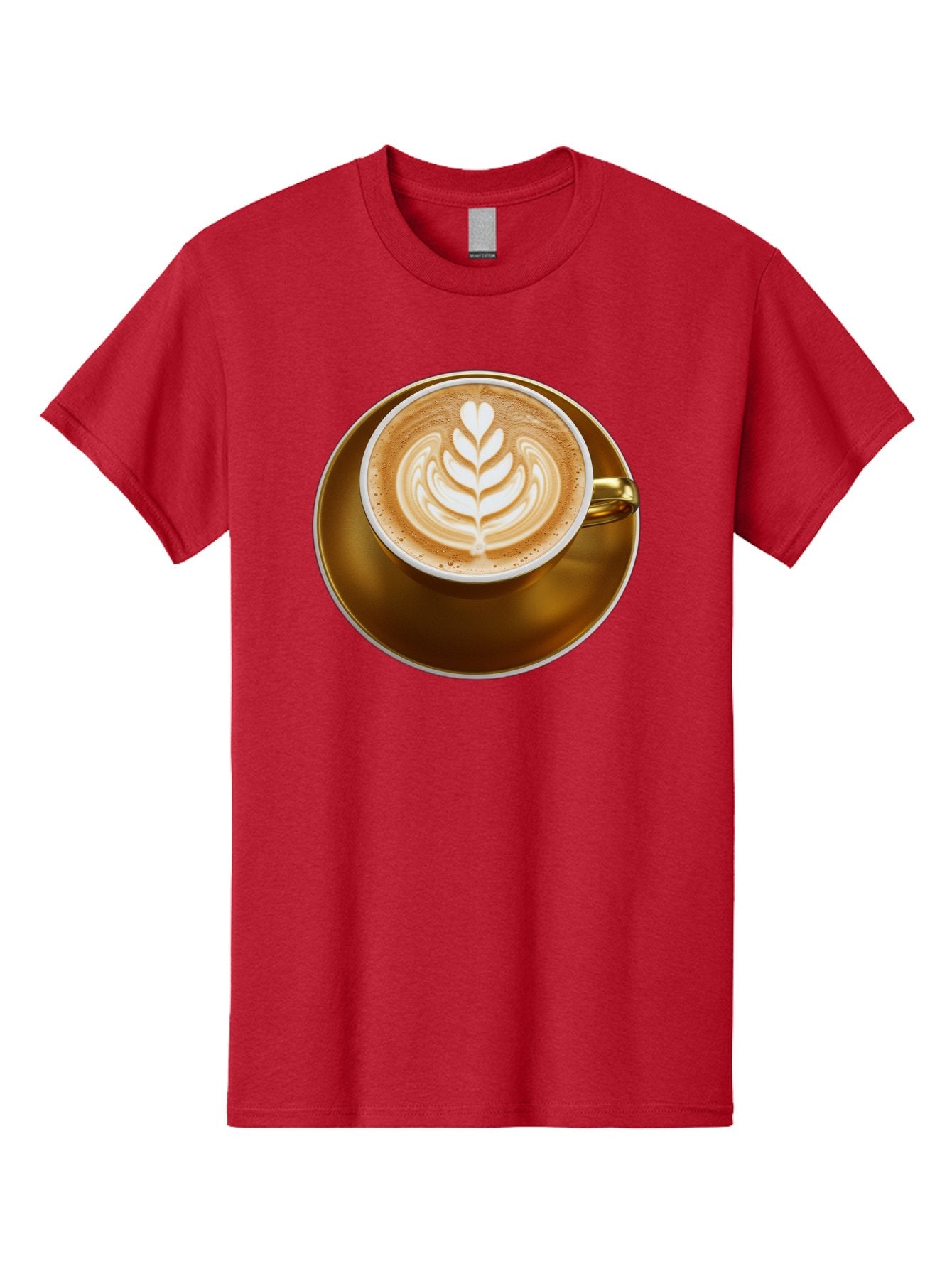Cappuccino-Coffee Men'S Graphic Tee, 100% Cotton, Comfortable Casual Summer Wear, Machine Washable, Latte Art, Coffee Design, Leaf Pattern, Heart Shape, Coffee Cup, Saucer, Coffee Culture, Specialty Coffee, Espresso Art, Crema, Coffee Time Baa251 3