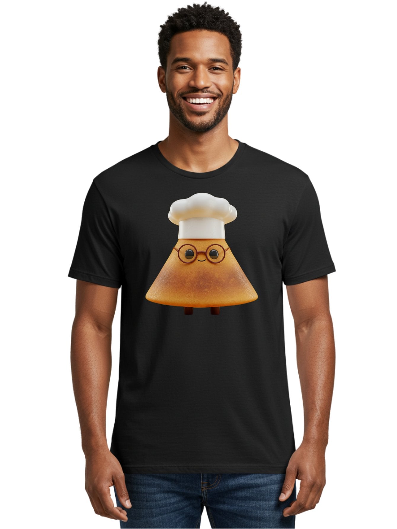 Caramel-Macchiato Men'S Graphic Tee, 100% Cotton, Comfortable Casual Summer Wear, Machine Washable, Cartoon Chef, Triangular Chef, Chef Hat, Round Glasses, Smiling Face, Black Eyes, Chef Character, Kitchen Staff, Cooking, Funny Character, Baa252 18