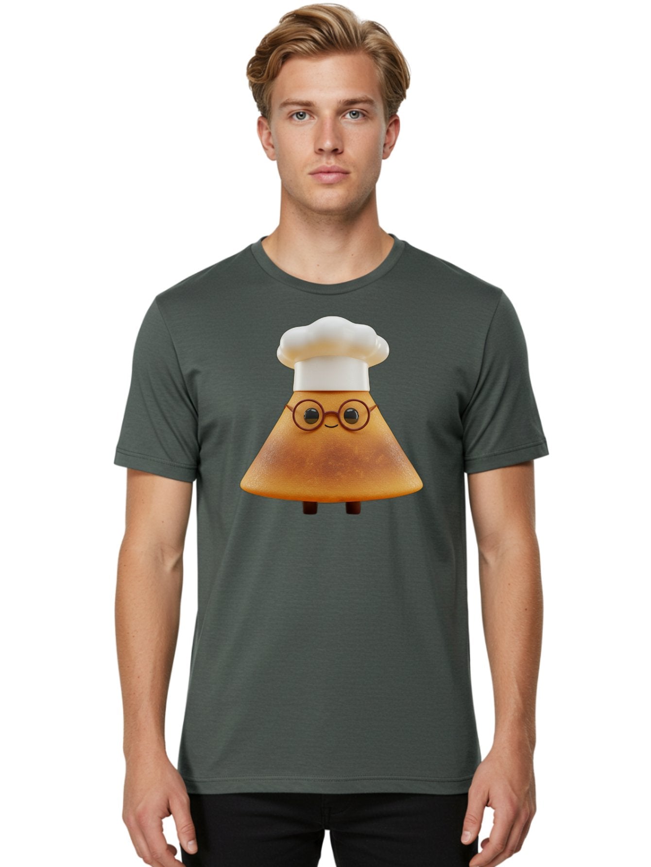Caramel-Macchiato Men'S Graphic Tee, 100% Cotton, Comfortable Casual Summer Wear, Machine Washable, Cartoon Chef, Triangular Chef, Chef Hat, Round Glasses, Smiling Face, Black Eyes, Chef Character, Kitchen Staff, Cooking, Funny Character, Baa252 17