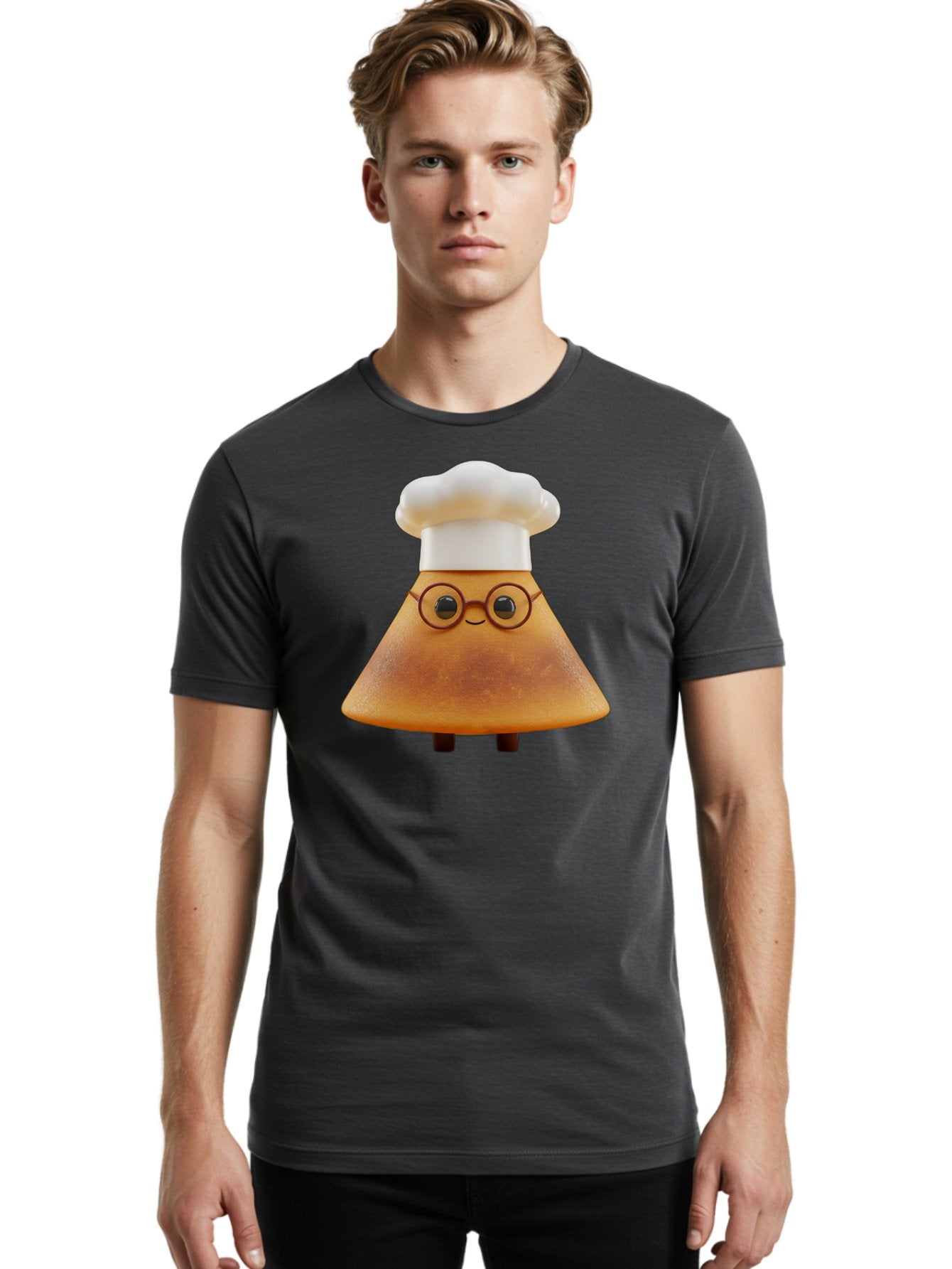 Caramel-Macchiato Men'S Graphic Tee, 100% Cotton, Comfortable Casual Summer Wear, Machine Washable, Cartoon Chef, Triangular Chef, Chef Hat, Round Glasses, Smiling Face, Black Eyes, Chef Character, Kitchen Staff, Cooking, Funny Character, Baa252 19