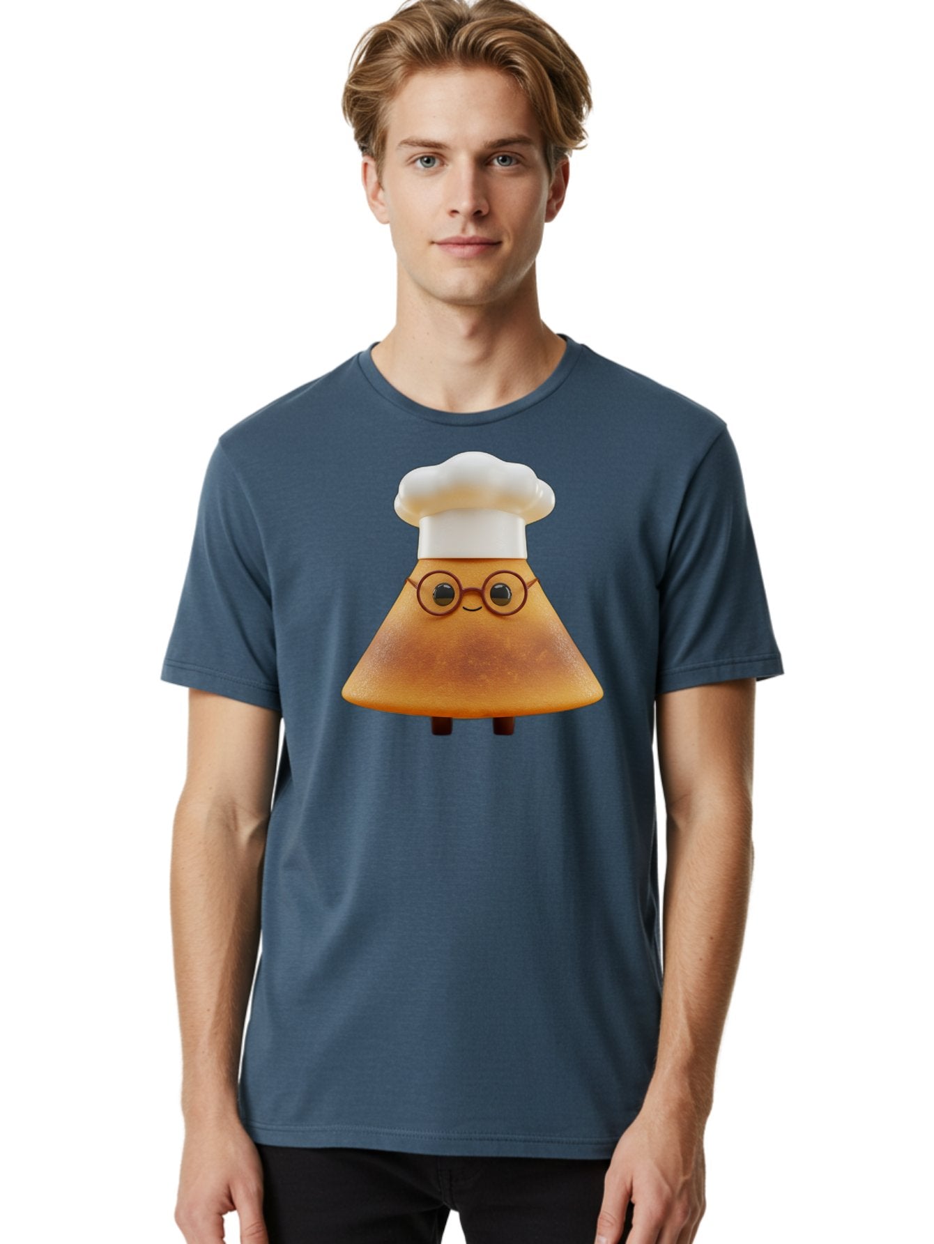 Caramel-Macchiato Men'S Graphic Tee, 100% Cotton, Comfortable Casual Summer Wear, Machine Washable, Cartoon Chef, Triangular Chef, Chef Hat, Round Glasses, Smiling Face, Black Eyes, Chef Character, Kitchen Staff, Cooking, Funny Character, Baa252 30