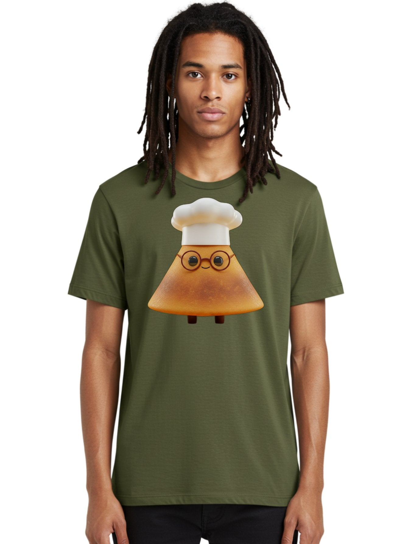 Caramel-Macchiato Men'S Graphic Tee, 100% Cotton, Comfortable Casual Summer Wear, Machine Washable, Cartoon Chef, Triangular Chef, Chef Hat, Round Glasses, Smiling Face, Black Eyes, Chef Character, Kitchen Staff, Cooking, Funny Character, Baa252 22