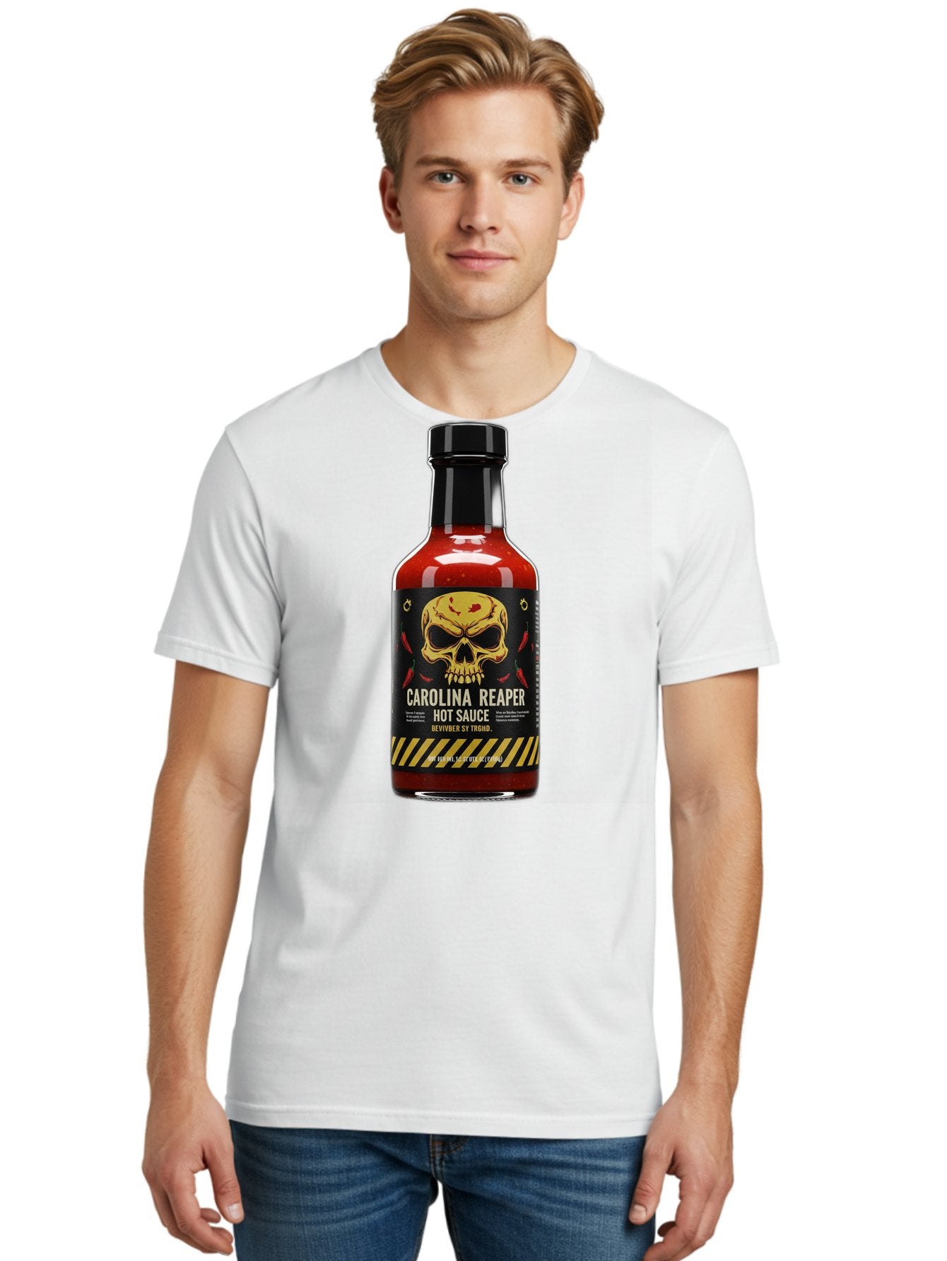 Carolina-Reaper-Hot-Sauce Men'S Graphic Tee, 100% Cotton, Comfortable Casual Summer Wear, Machine Washable, Carolina Reaper Hot Sauce, Spicy Condiment, Fiery Flavor, Pepper Sauce, Hot Pepper, Reaper Pepper, Extreme Heat, Bold Taste, Baa254 21