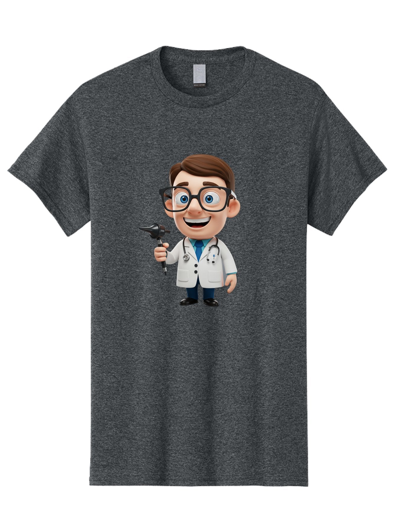 Cartoon-Doctor-1 Men'S Graphic Tee, 100% Cotton, Comfortable Casual Summer Wear, Machine Washable, Cartoon Doctor, Medical Professional, Stethoscope, Otoscope, White Lab Coat, Blue Shirt, Black Glasses, Friendly Smile, Healthcare, Baa255 10