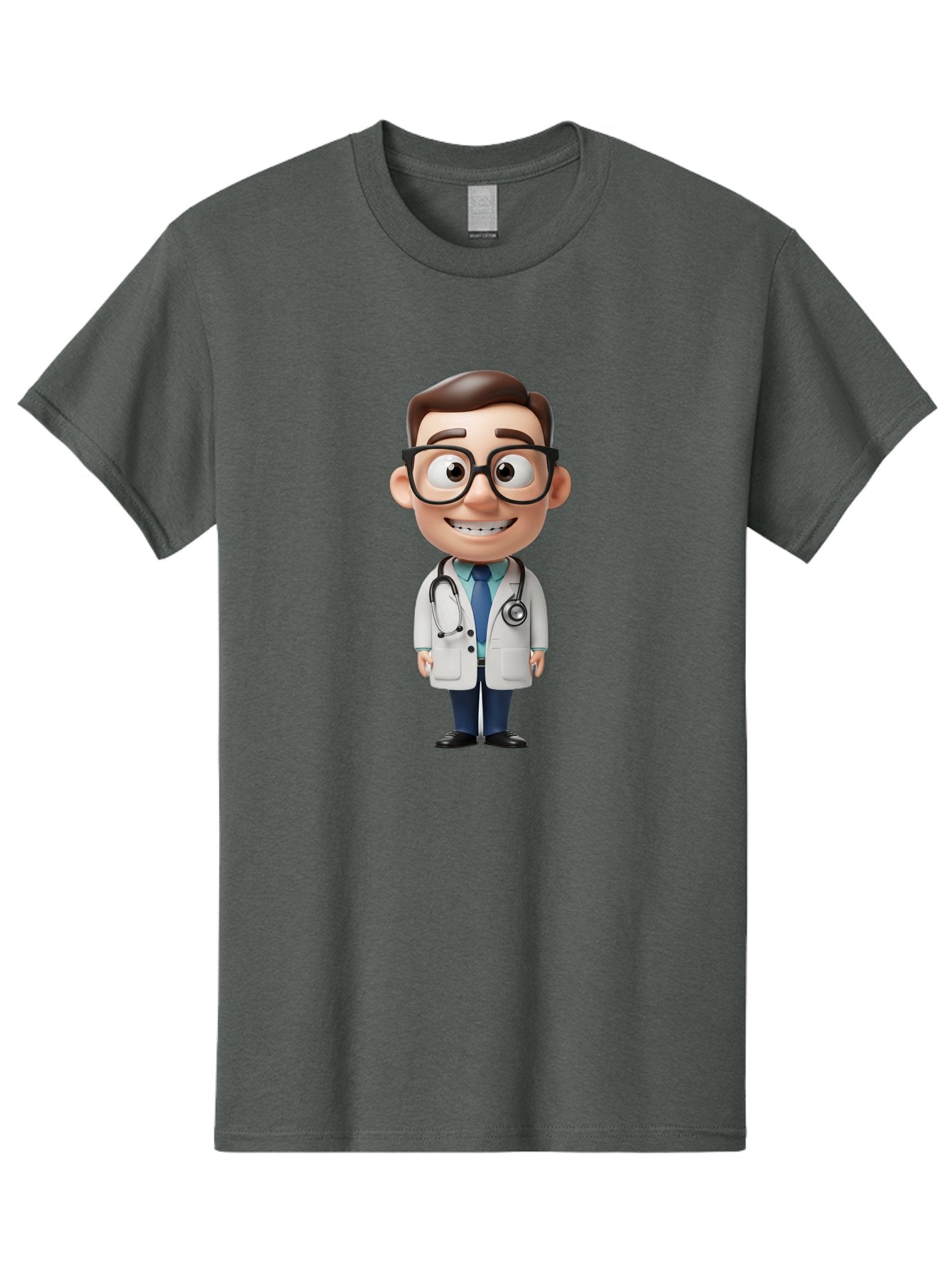 Cartoon-Doctor Men'S Graphic Tee, 100% Cotton, Comfortable Casual Summer Wear, Machine Washable, Cartoon Doctor, 3D Character, Medical Professional, Stethoscope Around Neck, White Lab Coat, Blue Tie, Black Glasses, Friendly Smile, Baa256 5
