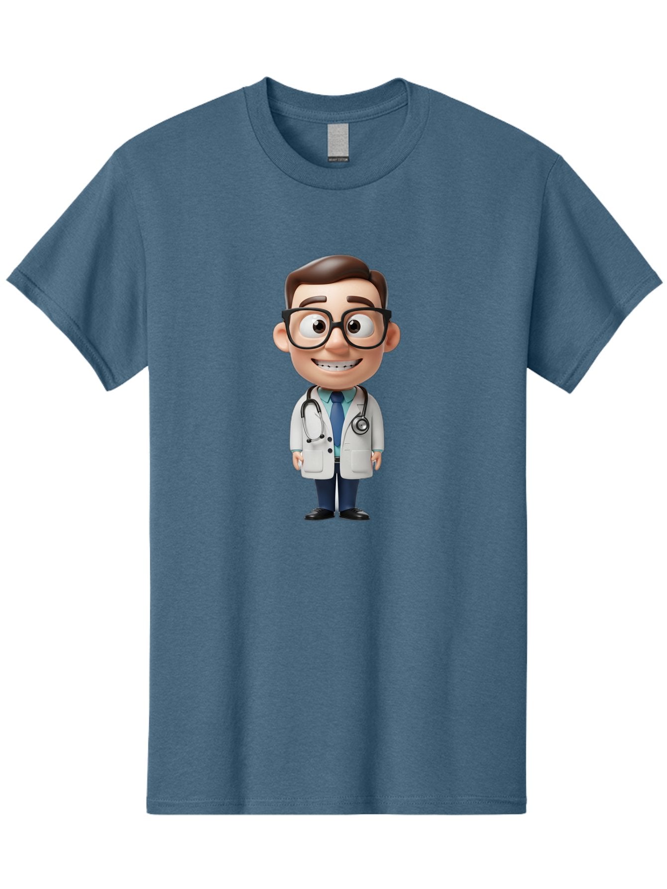 Cartoon-Doctor Men'S Graphic Tee, 100% Cotton, Comfortable Casual Summer Wear, Machine Washable, Cartoon Doctor, 3D Character, Medical Professional, Stethoscope Around Neck, White Lab Coat, Blue Tie, Black Glasses, Friendly Smile, Baa256 12