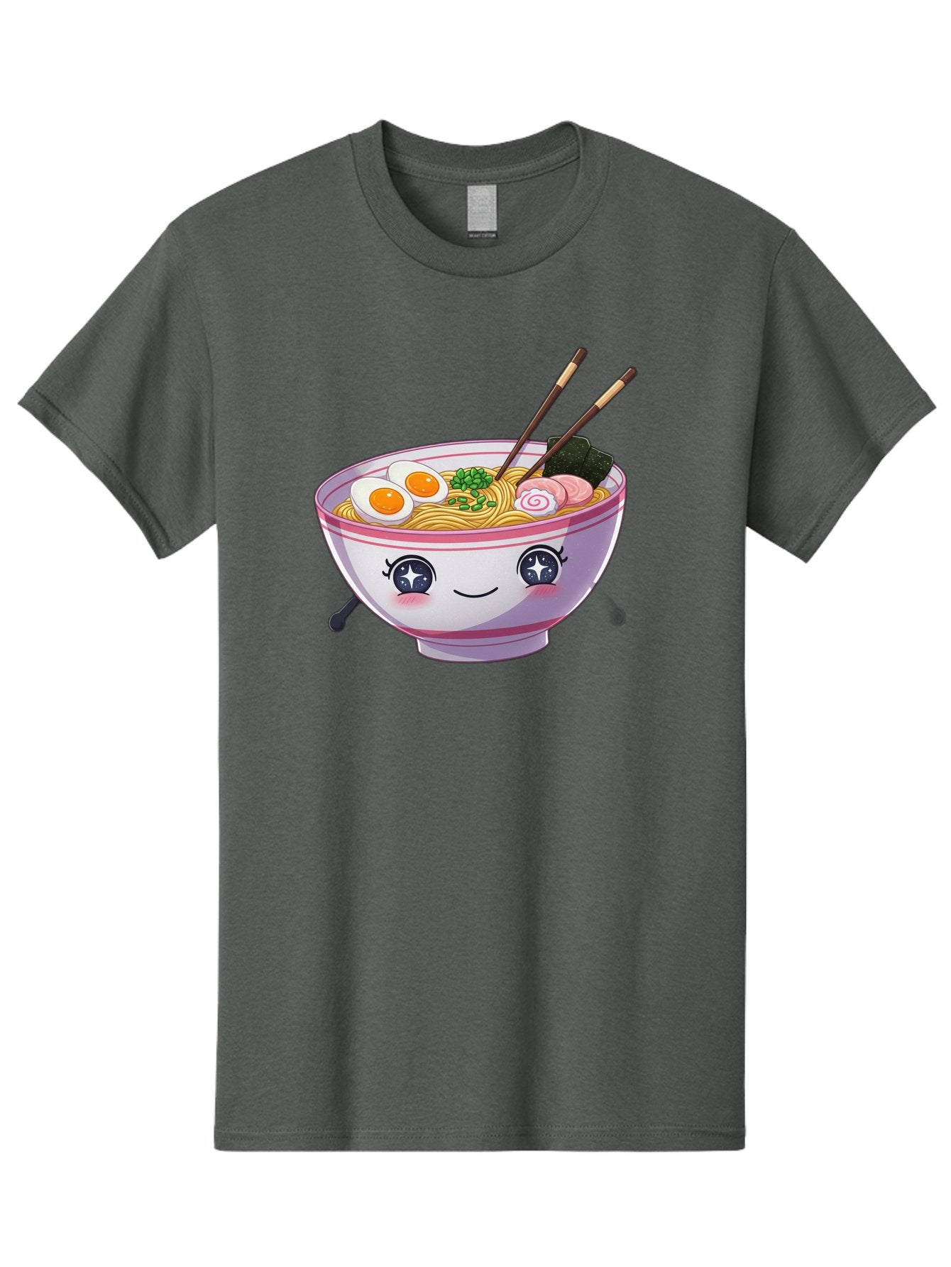 Cartoon-Ramen Men'S Graphic Tee, 100% Cotton, Comfortable Casual Summer Wear, Machine Washable, Kawaii Ramen Bowl, Cartoon Noodle Soup, Adorable Bowl, Ramen Noodles, Boiled Egg, Seaweed, Chopsticks, Cute Character, Japanese Food, Anime Style, Baa257 3