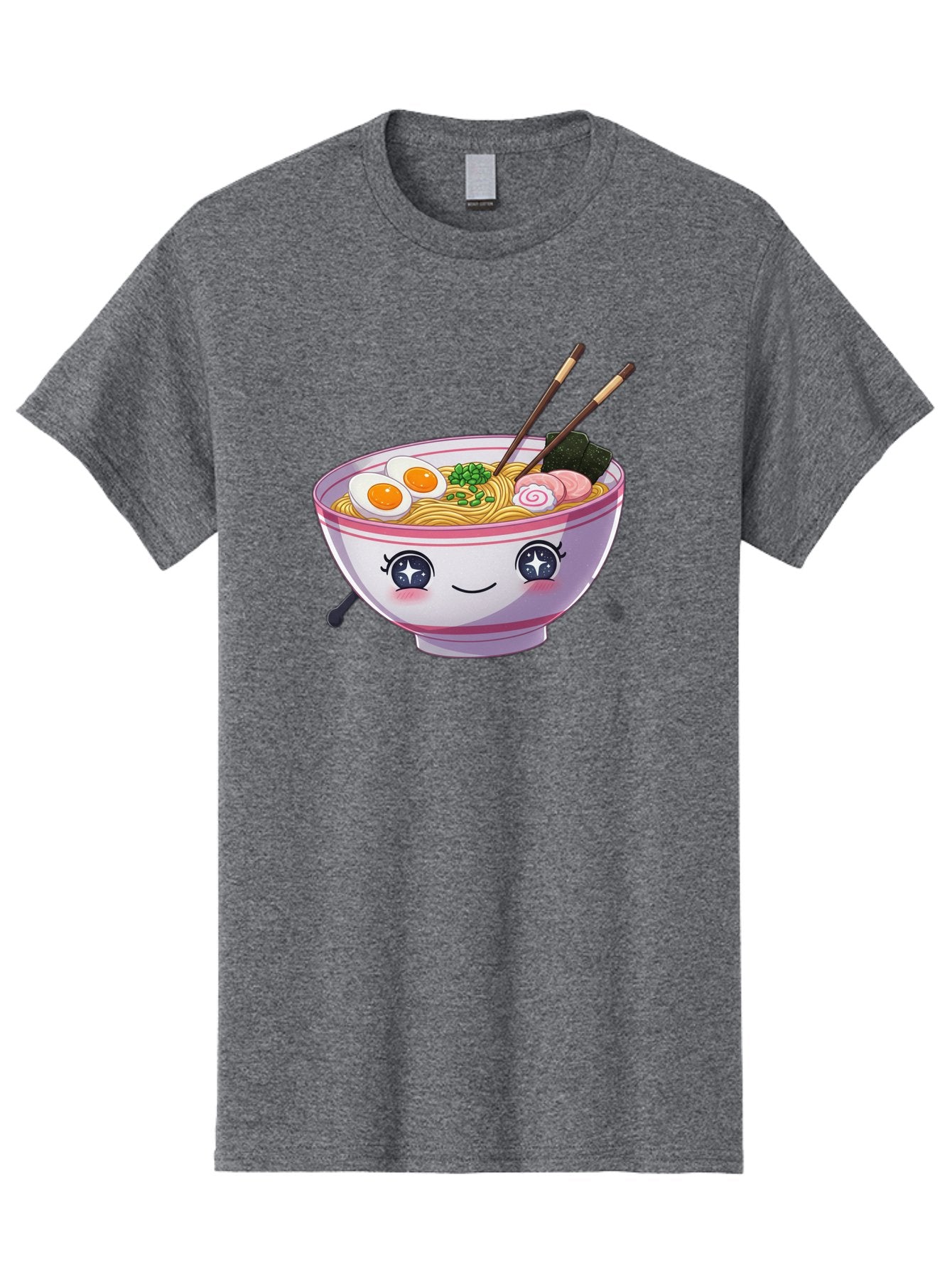 Cartoon-Ramen Men'S Graphic Tee, 100% Cotton, Comfortable Casual Summer Wear, Machine Washable, Kawaii Ramen Bowl, Cartoon Noodle Soup, Adorable Bowl, Ramen Noodles, Boiled Egg, Seaweed, Chopsticks, Cute Character, Japanese Food, Anime Style, Baa257 7