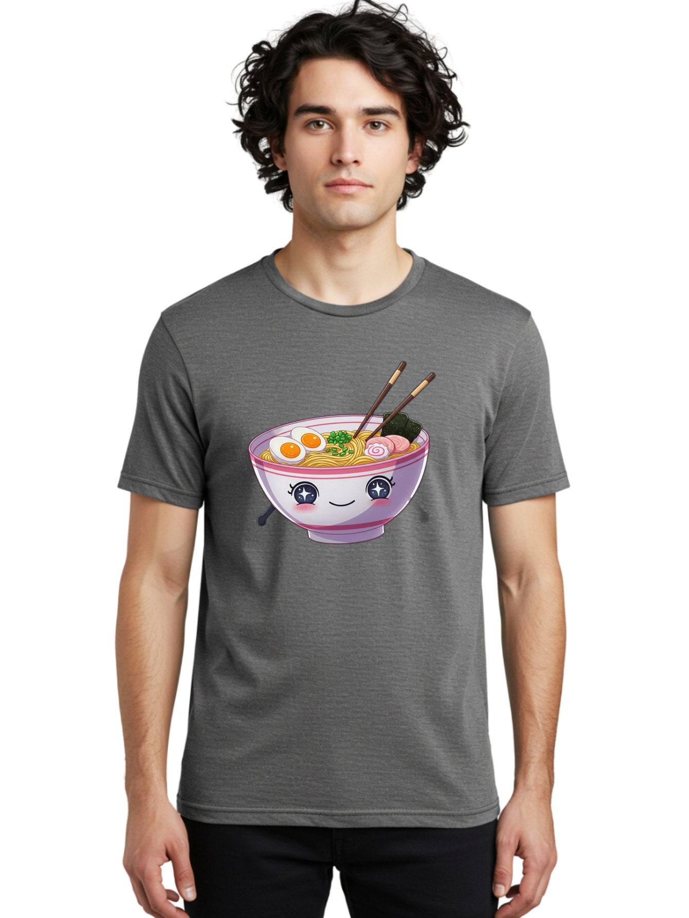 Cartoon-Ramen Men'S Graphic Tee, 100% Cotton, Comfortable Casual Summer Wear, Machine Washable, Kawaii Ramen Bowl, Cartoon Noodle Soup, Adorable Bowl, Ramen Noodles, Boiled Egg, Seaweed, Chopsticks, Cute Character, Japanese Food, Anime Style, Baa257 16