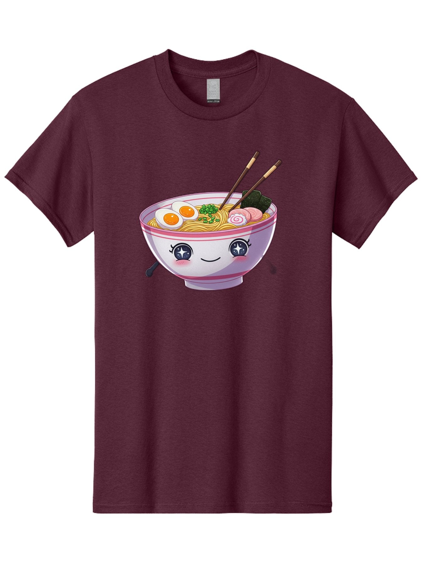 Cartoon-Ramen Men'S Graphic Tee, 100% Cotton, Comfortable Casual Summer Wear, Machine Washable, Kawaii Ramen Bowl, Cartoon Noodle Soup, Adorable Bowl, Ramen Noodles, Boiled Egg, Seaweed, Chopsticks, Cute Character, Japanese Food, Anime Style, Baa257 11