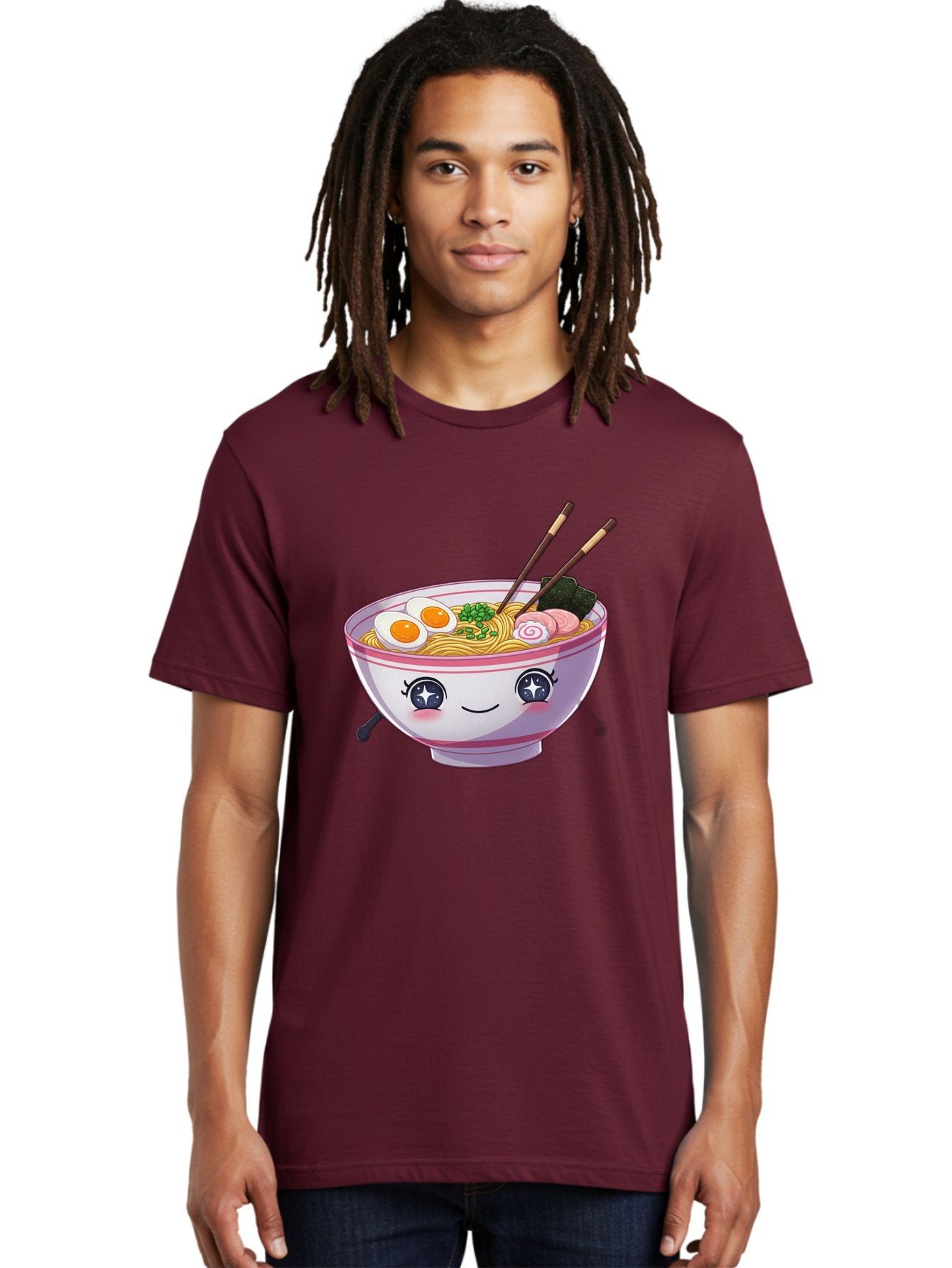 Cartoon-Ramen Men'S Graphic Tee, 100% Cotton, Comfortable Casual Summer Wear, Machine Washable, Kawaii Ramen Bowl, Cartoon Noodle Soup, Adorable Bowl, Ramen Noodles, Boiled Egg, Seaweed, Chopsticks, Cute Character, Japanese Food, Anime Style, Baa257 27