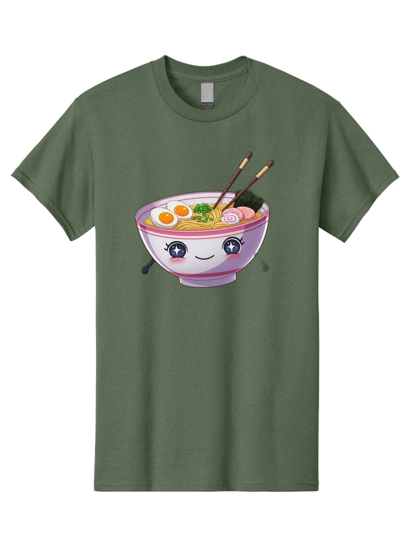 Cartoon-Ramen Men'S Graphic Tee, 100% Cotton, Comfortable Casual Summer Wear, Machine Washable, Kawaii Ramen Bowl, Cartoon Noodle Soup, Adorable Bowl, Ramen Noodles, Boiled Egg, Seaweed, Chopsticks, Cute Character, Japanese Food, Anime Style, Baa257