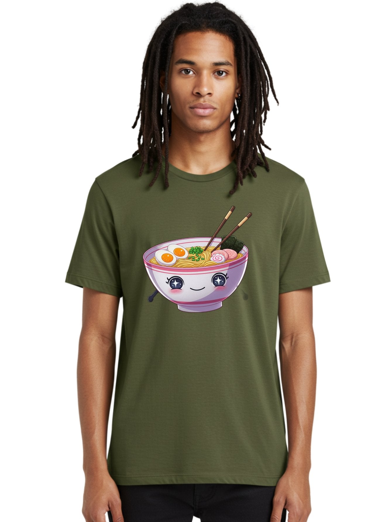 Cartoon-Ramen Men'S Graphic Tee, 100% Cotton, Comfortable Casual Summer Wear, Machine Washable, Kawaii Ramen Bowl, Cartoon Noodle Soup, Adorable Bowl, Ramen Noodles, Boiled Egg, Seaweed, Chopsticks, Cute Character, Japanese Food, Anime Style, Baa257 21