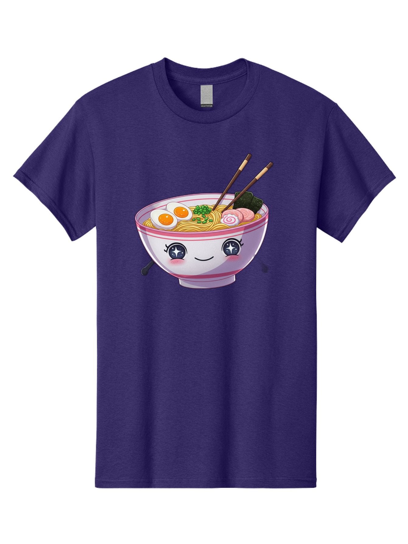 Cartoon-Ramen Men'S Graphic Tee, 100% Cotton, Comfortable Casual Summer Wear, Machine Washable, Kawaii Ramen Bowl, Cartoon Noodle Soup, Adorable Bowl, Ramen Noodles, Boiled Egg, Seaweed, Chopsticks, Cute Character, Japanese Food, Anime Style, Baa257 5