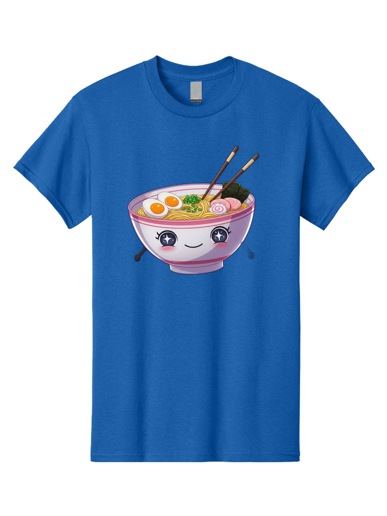 Cartoon-Ramen Men'S Graphic Tee, 100% Cotton, Comfortable Casual Summer Wear, Machine Washable, Kawaii Ramen Bowl, Cartoon Noodle Soup, Adorable Bowl, Ramen Noodles, Boiled Egg, Seaweed, Chopsticks, Cute Character, Japanese Food, Anime Style, Baa257
