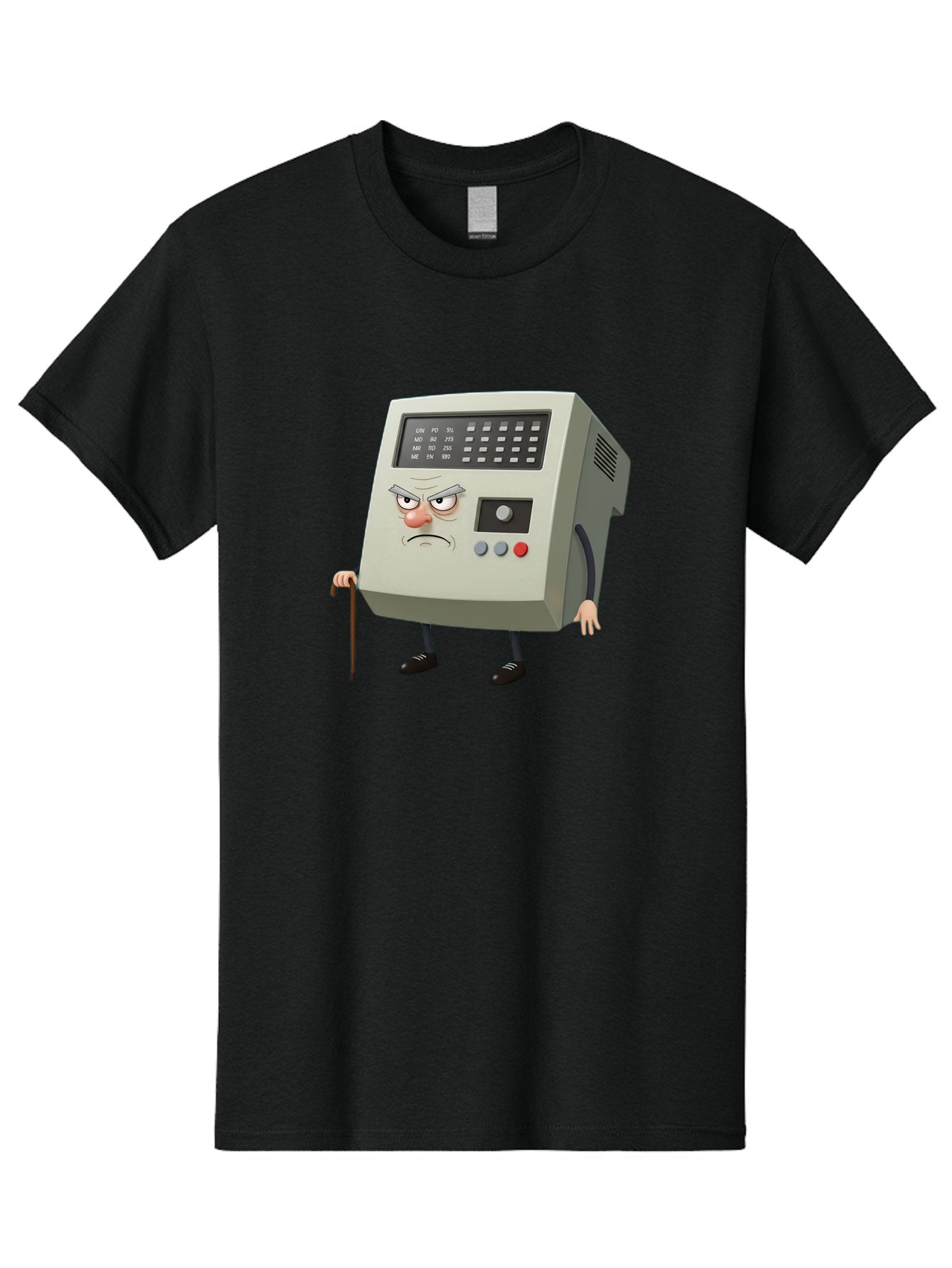 Cash-Register-Character Men'S Graphic Tee, 100% Cotton, Comfortable Casual Summer Wear, Machine Washable, Cash Register With Human-Like Face, Grumpy Expression, Vintage Style, Retro Aesthetic, Cartoon Character, Old-Fashioned Technology, Baa258