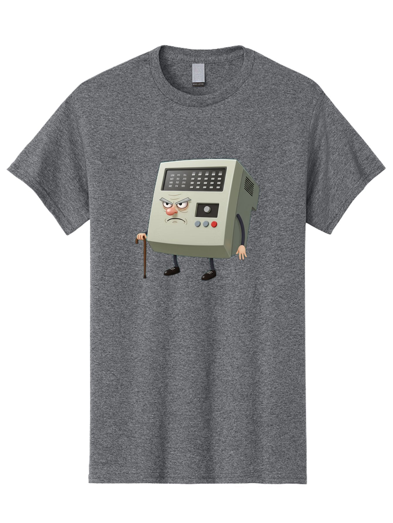 Cash-Register-Character Men'S Graphic Tee, 100% Cotton, Comfortable Casual Summer Wear, Machine Washable, Cash Register With Human-Like Face, Grumpy Expression, Vintage Style, Retro Aesthetic, Cartoon Character, Old-Fashioned Technology, Baa258