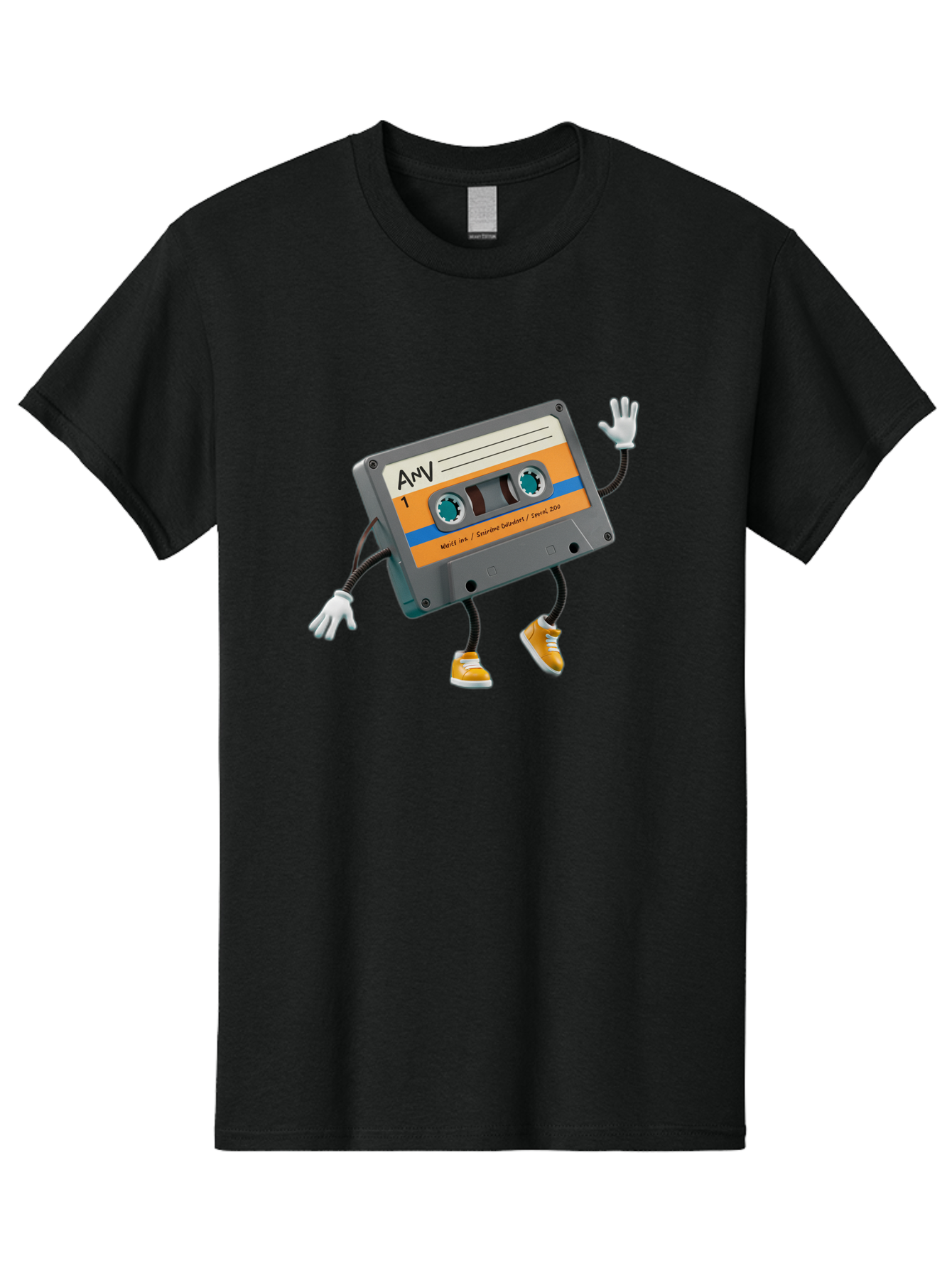 Cassette-Tape-1 Men'S Graphic Tee, 100% Cotton, Comfortable Casual Summer Wear, Machine Washable, Cartoon Cassette Tape, Anthropomorphic Character, Retro Music, Orange Sneakers, Waving Gesture, Fun Design, Nostalgic Vibe, Playful Illustration, Baa259 29