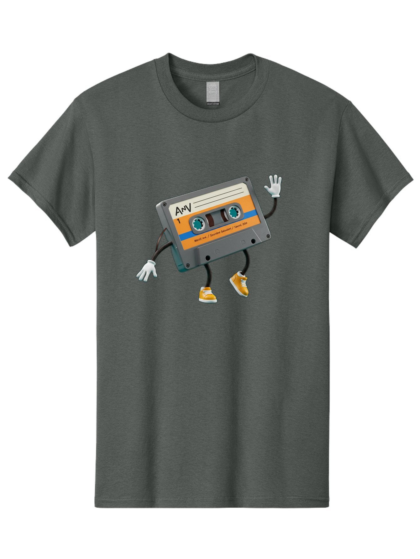 Cassette-Tape-1 Men'S Graphic Tee, 100% Cotton, Comfortable Casual Summer Wear, Machine Washable, Cartoon Cassette Tape, Anthropomorphic Character, Retro Music, Orange Sneakers, Waving Gesture, Fun Design, Nostalgic Vibe, Playful Illustration, Baa259 11