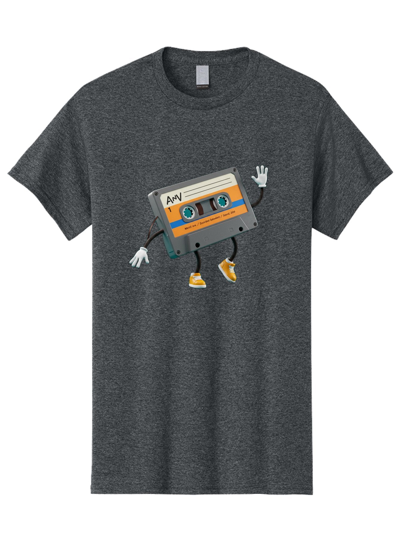 Cassette-Tape-1 Men'S Graphic Tee, 100% Cotton, Comfortable Casual Summer Wear, Machine Washable, Cartoon Cassette Tape, Anthropomorphic Character, Retro Music, Orange Sneakers, Waving Gesture, Fun Design, Nostalgic Vibe, Playful Illustration, Baa259 6