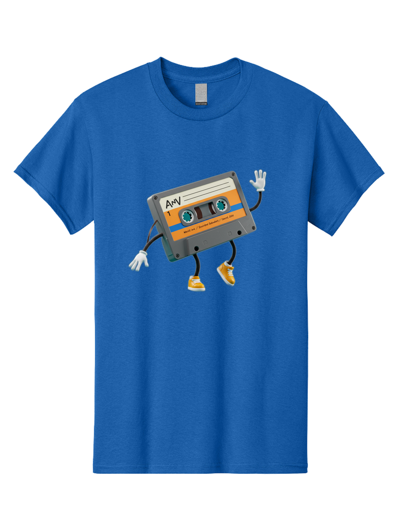 Cassette-Tape-1 Men'S Graphic Tee, 100% Cotton, Comfortable Casual Summer Wear, Machine Washable, Cartoon Cassette Tape, Anthropomorphic Character, Retro Music, Orange Sneakers, Waving Gesture, Fun Design, Nostalgic Vibe, Playful Illustration, Baa259 21