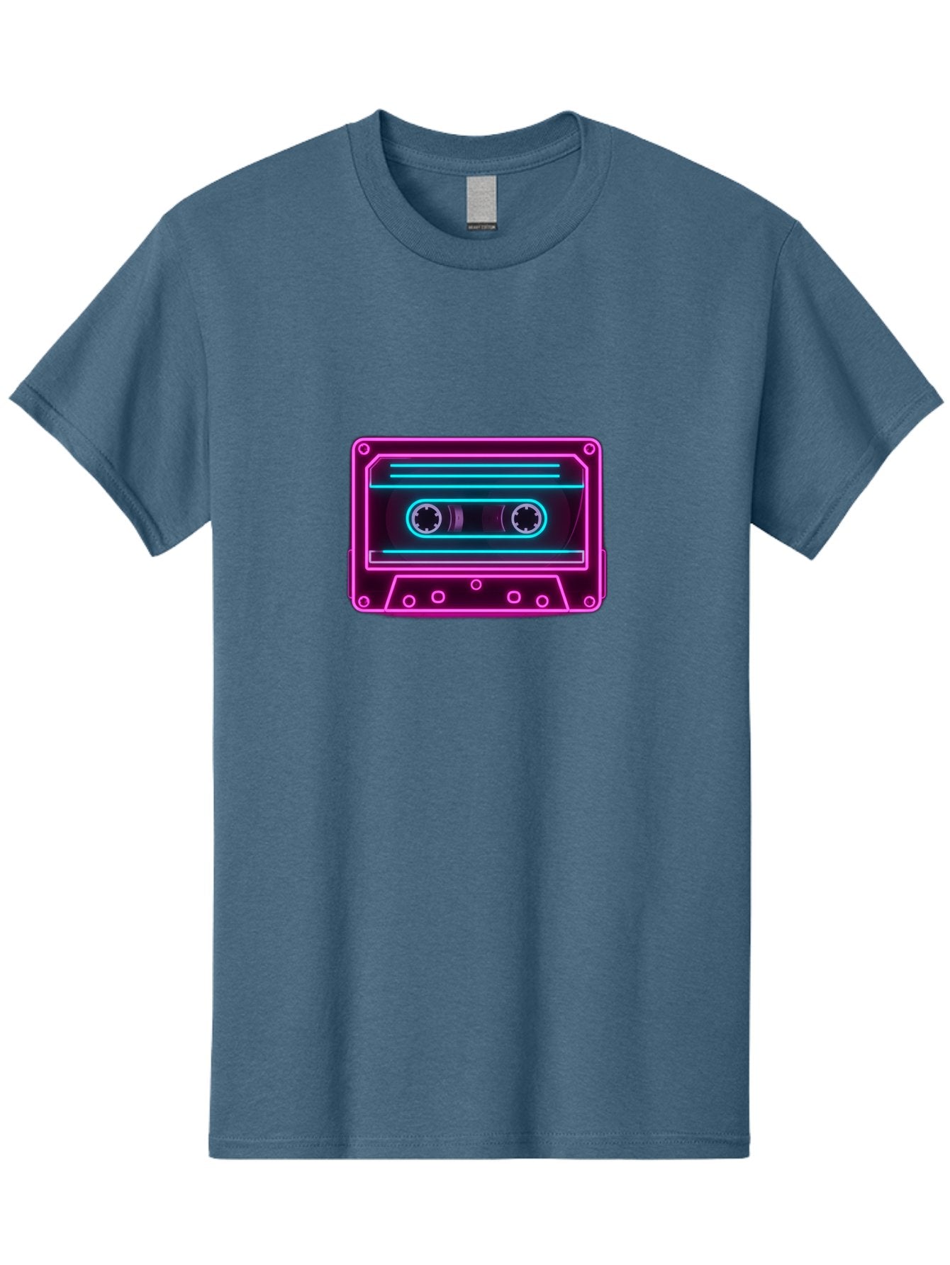 Cassette-Tape-2 Men'S Graphic Tee, 100% Cotton, Comfortable Casual Summer Wear, Machine Washable, Retro Cassette Tape, Neon Lights, Colorful, Nostalgic Music, 80S And 90S Vibe, Music Technology, Audio Nostalgia, Vintage Electronics, Baa260