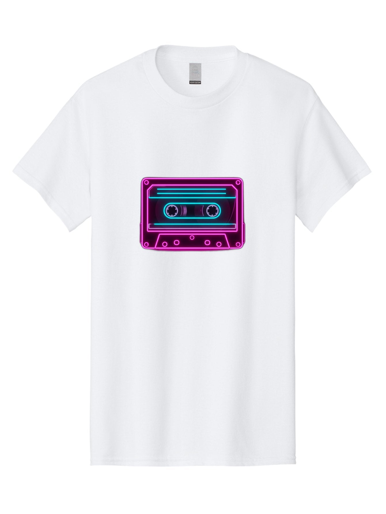Cassette-Tape-2 Men'S Graphic Tee, 100% Cotton, Comfortable Casual Summer Wear, Machine Washable, Retro Cassette Tape, Neon Lights, Colorful, Nostalgic Music, 80S And 90S Vibe, Music Technology, Audio Nostalgia, Vintage Electronics, Baa260 8