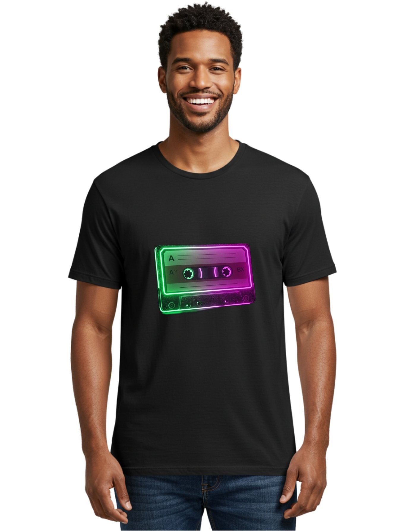 Cassette-Tape-3 Men'S Graphic Tee, 100% Cotton, Comfortable Casual Summer Wear, Machine Washable, Cassette Tape, Retro Music, Vintage Technology, A Side, Music Nostalgia, Cassette Player, Retro Aesthetics, Glowing Effect, Baa261 24