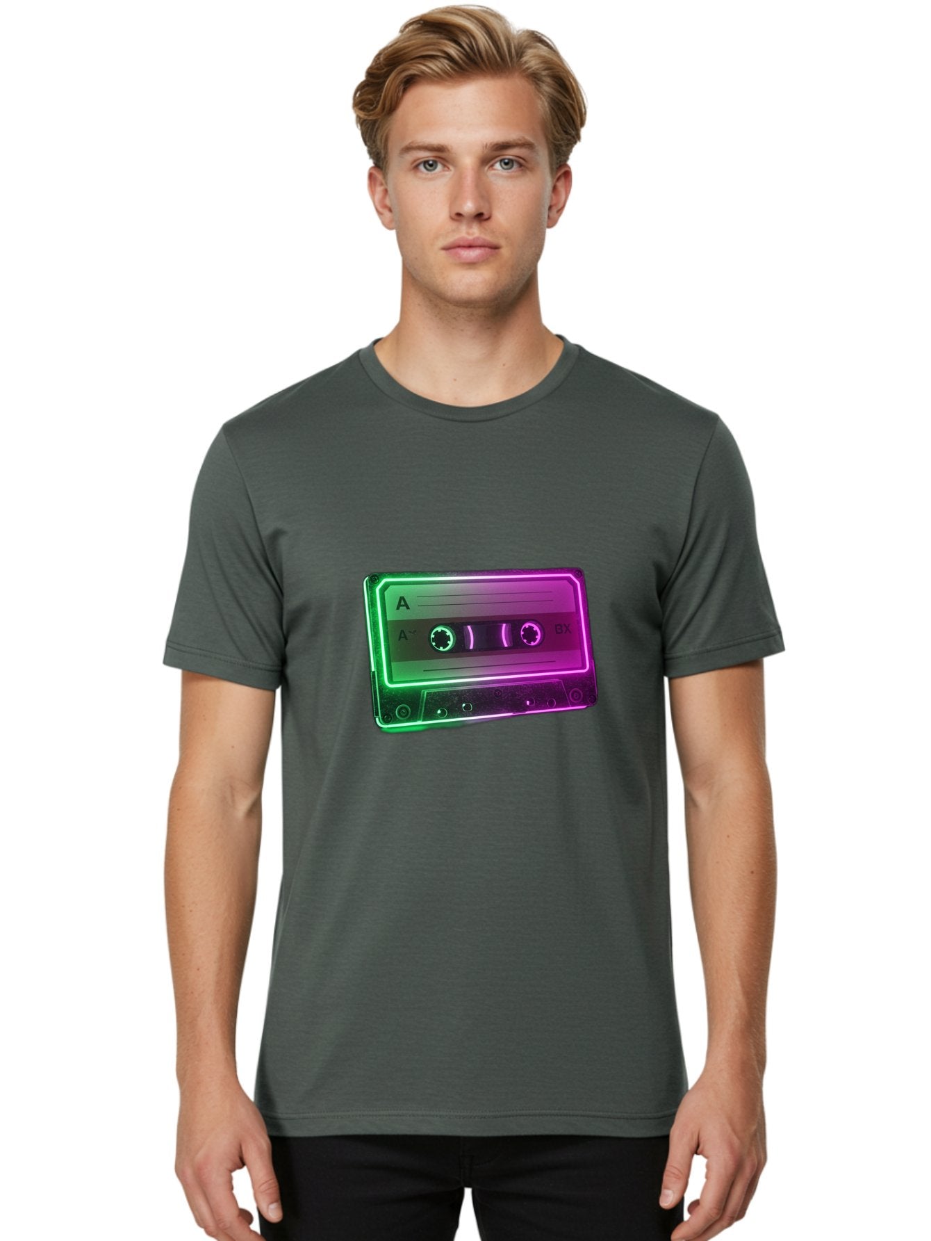 Cassette-Tape-3 Men'S Graphic Tee, 100% Cotton, Comfortable Casual Summer Wear, Machine Washable, Cassette Tape, Retro Music, Vintage Technology, A Side, Music Nostalgia, Cassette Player, Retro Aesthetics, Glowing Effect, Baa261 20