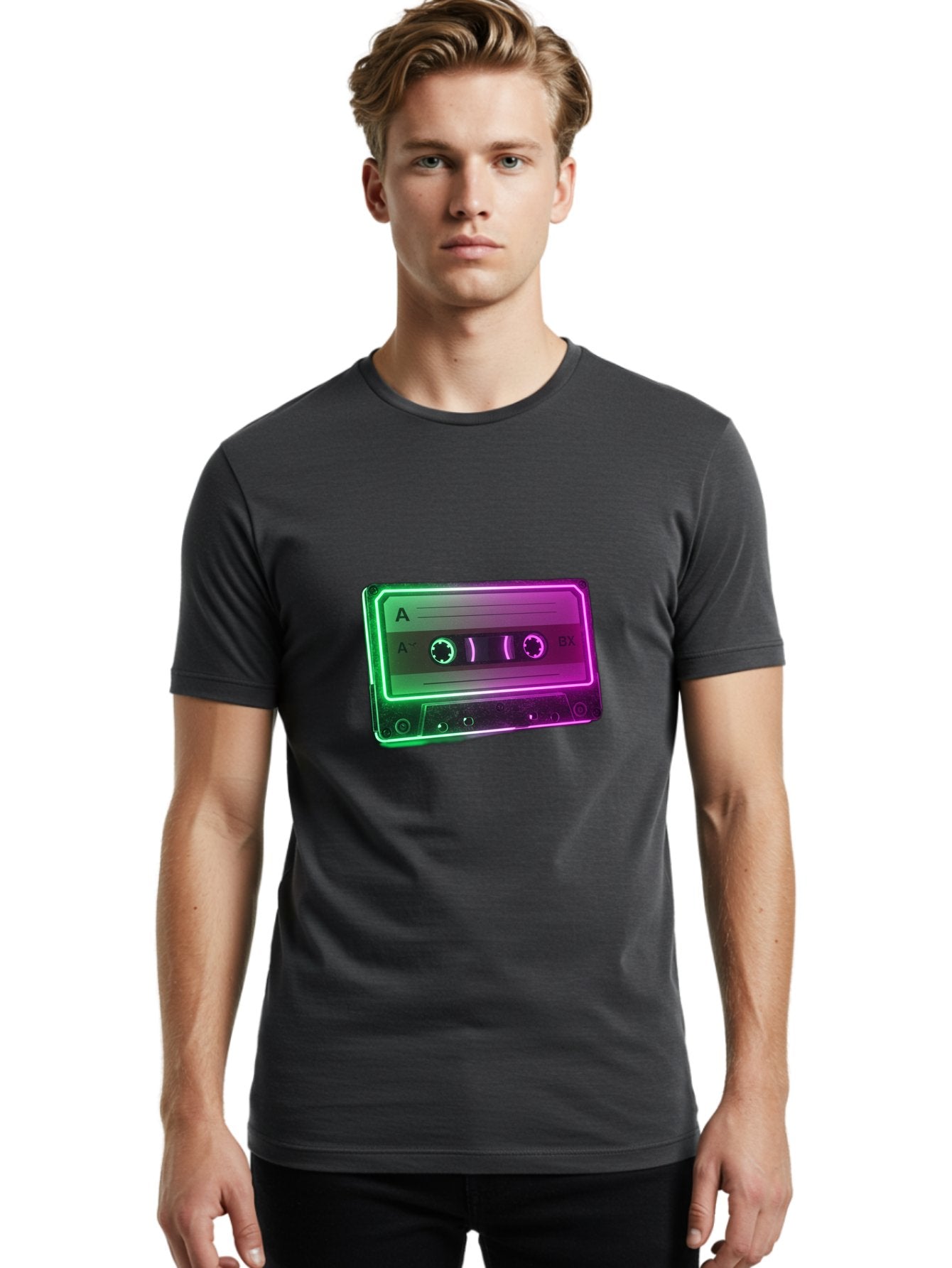 Cassette-Tape-3 Men'S Graphic Tee, 100% Cotton, Comfortable Casual Summer Wear, Machine Washable, Cassette Tape, Retro Music, Vintage Technology, A Side, Music Nostalgia, Cassette Player, Retro Aesthetics, Glowing Effect, Baa261 16