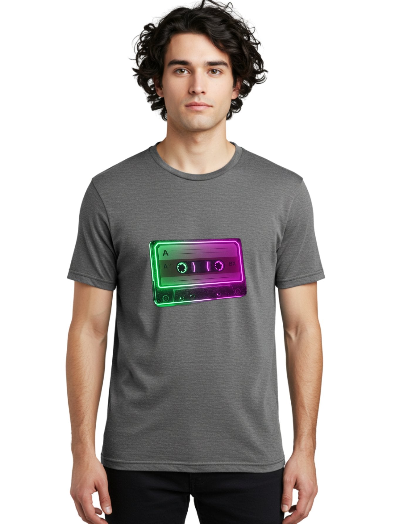 Cassette-Tape-3 Men'S Graphic Tee, 100% Cotton, Comfortable Casual Summer Wear, Machine Washable, Cassette Tape, Retro Music, Vintage Technology, A Side, Music Nostalgia, Cassette Player, Retro Aesthetics, Glowing Effect, Baa261 17