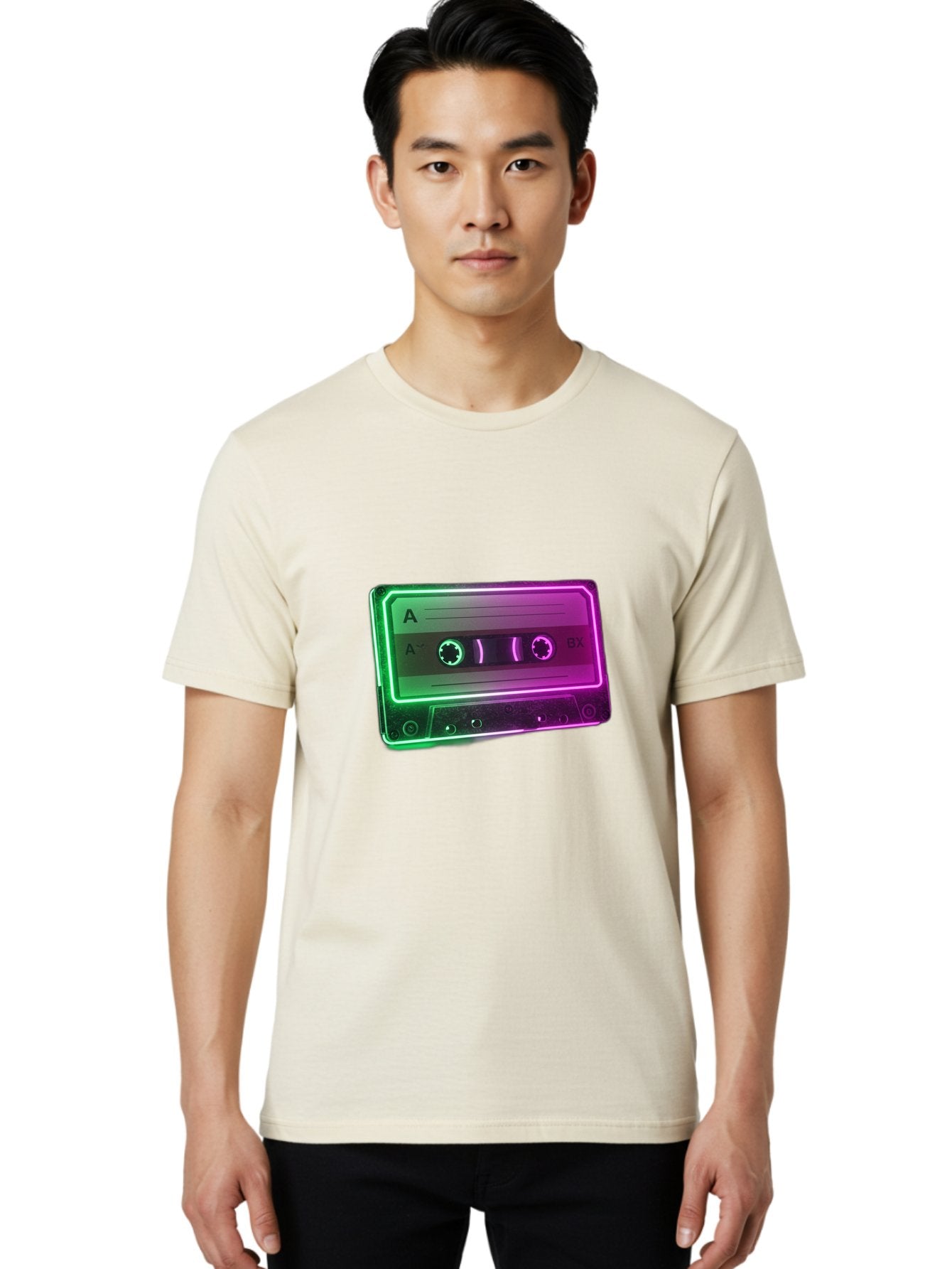 Cassette-Tape-3 Men'S Graphic Tee, 100% Cotton, Comfortable Casual Summer Wear, Machine Washable, Cassette Tape, Retro Music, Vintage Technology, A Side, Music Nostalgia, Cassette Player, Retro Aesthetics, Glowing Effect, Baa261 22