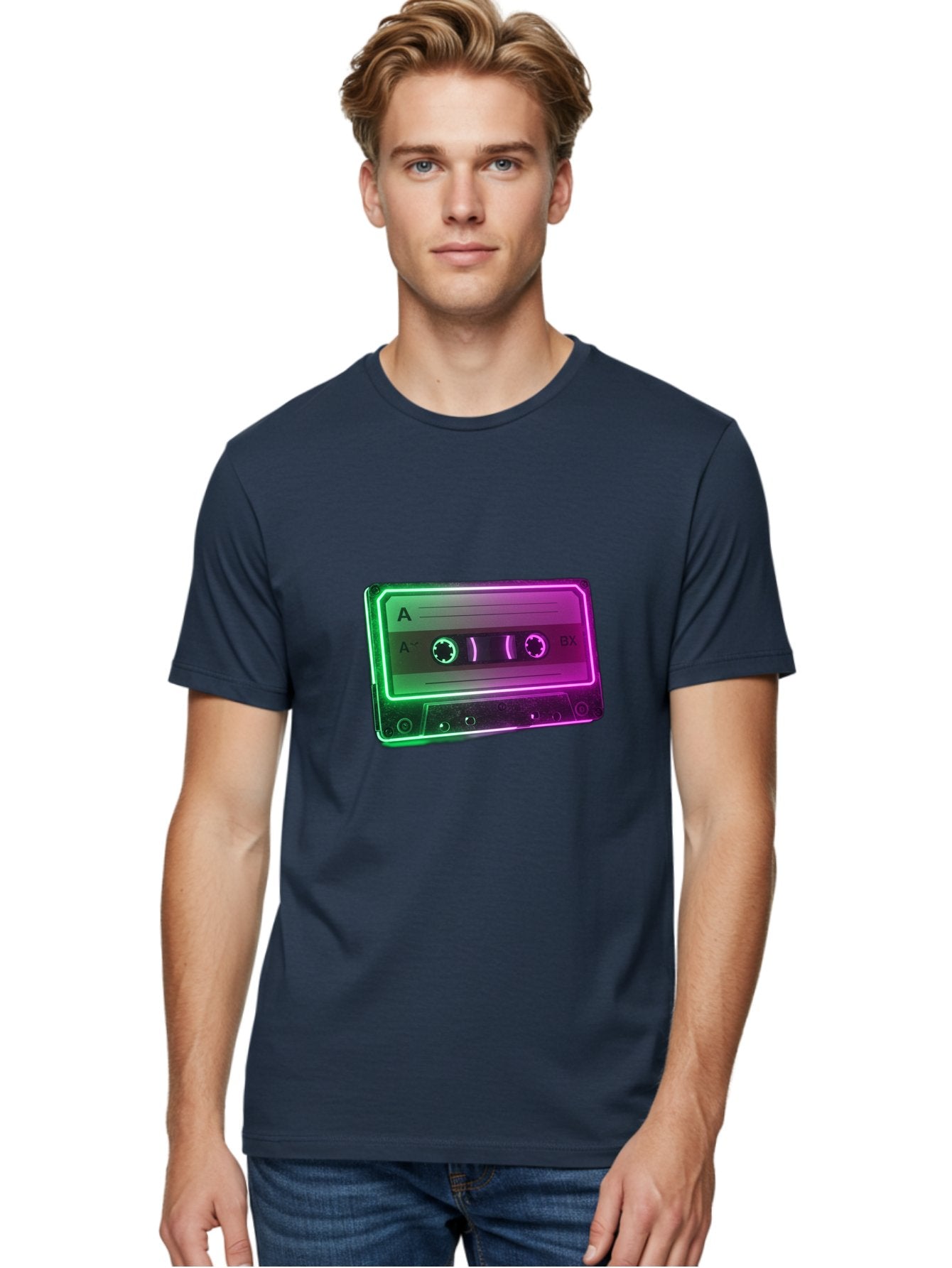 Cassette-Tape-3 Men'S Graphic Tee, 100% Cotton, Comfortable Casual Summer Wear, Machine Washable, Cassette Tape, Retro Music, Vintage Technology, A Side, Music Nostalgia, Cassette Player, Retro Aesthetics, Glowing Effect, Baa261 29
