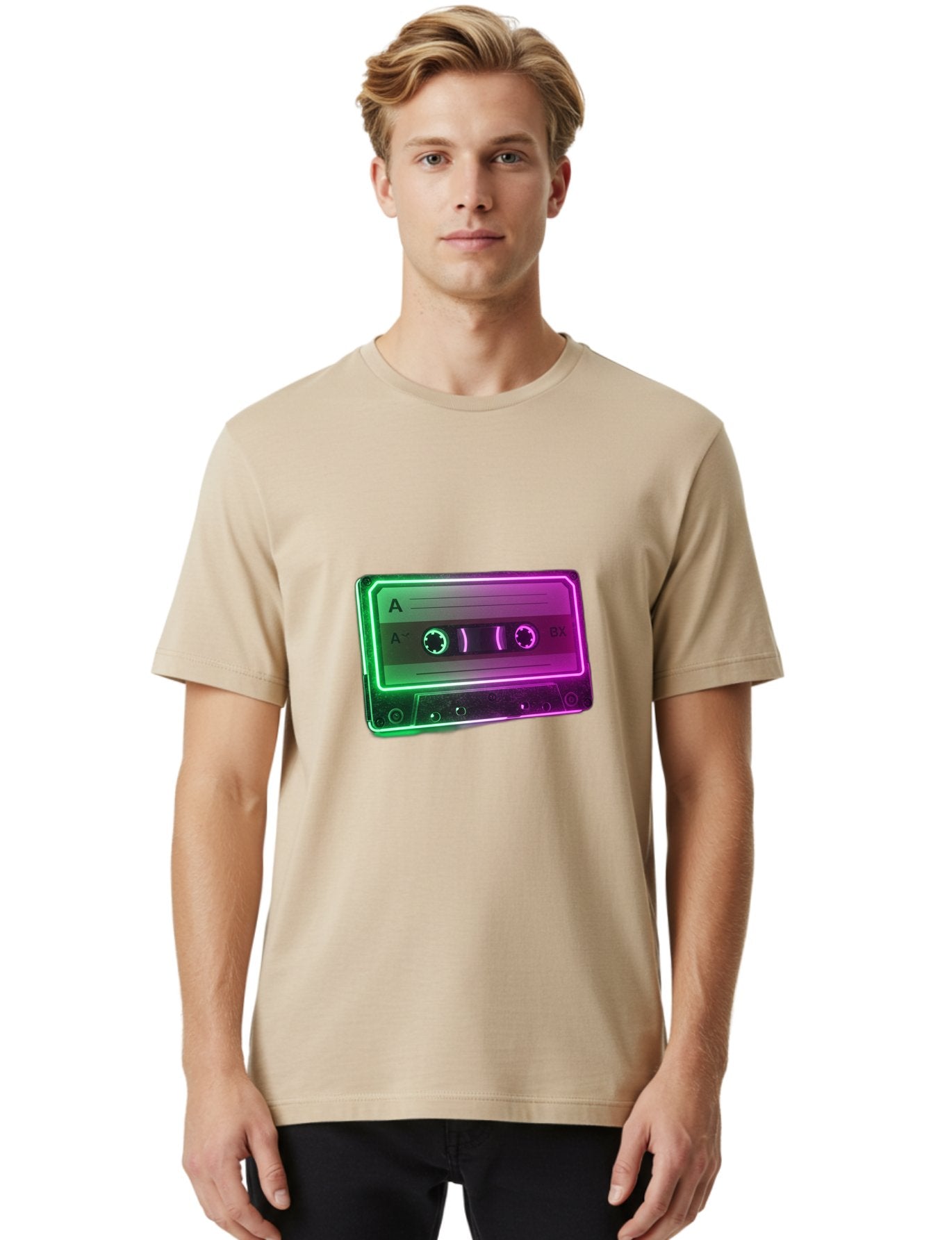 Cassette-Tape-3 Men'S Graphic Tee, 100% Cotton, Comfortable Casual Summer Wear, Machine Washable, Cassette Tape, Retro Music, Vintage Technology, A Side, Music Nostalgia, Cassette Player, Retro Aesthetics, Glowing Effect, Baa261 19