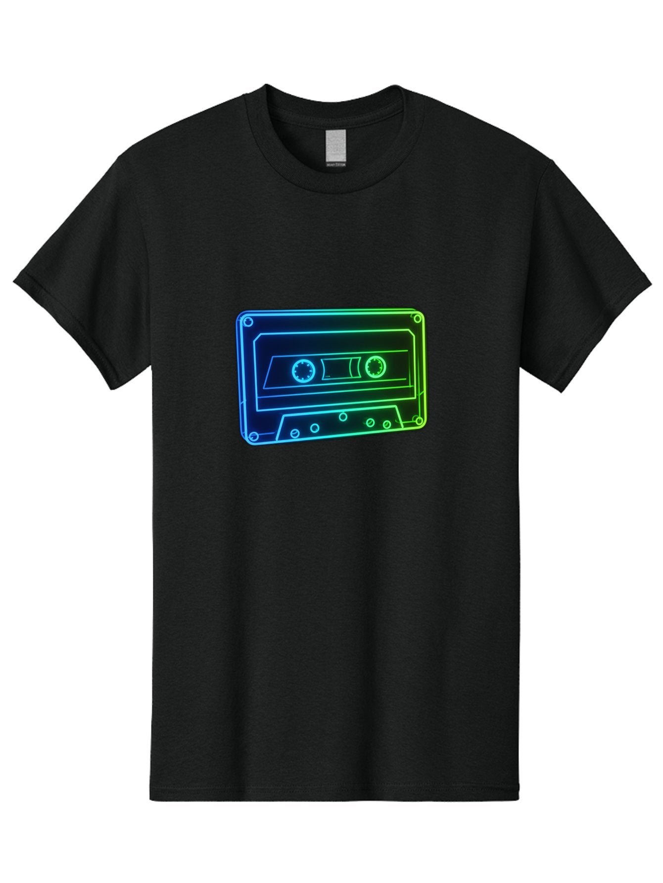 Cassette-Tape-5 Men'S Graphic Tee, 100% Cotton, Comfortable Casual Summer Wear, Machine Washable, Retro Cassette Tape, Vintage Music Format, Nostalgic Design, Neon Outline, Blue Glow, Music Nostalgia, Retro Technology, 80S Memorabilia, Baa263 15