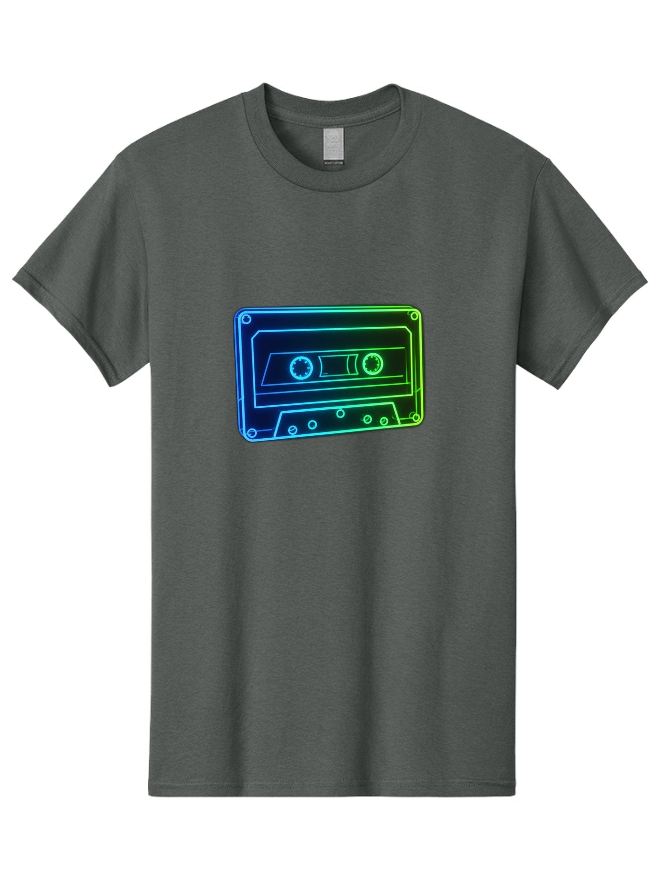 Cassette-Tape-5 Men'S Graphic Tee, 100% Cotton, Comfortable Casual Summer Wear, Machine Washable, Retro Cassette Tape, Vintage Music Format, Nostalgic Design, Neon Outline, Blue Glow, Music Nostalgia, Retro Technology, 80S Memorabilia, Baa263 12