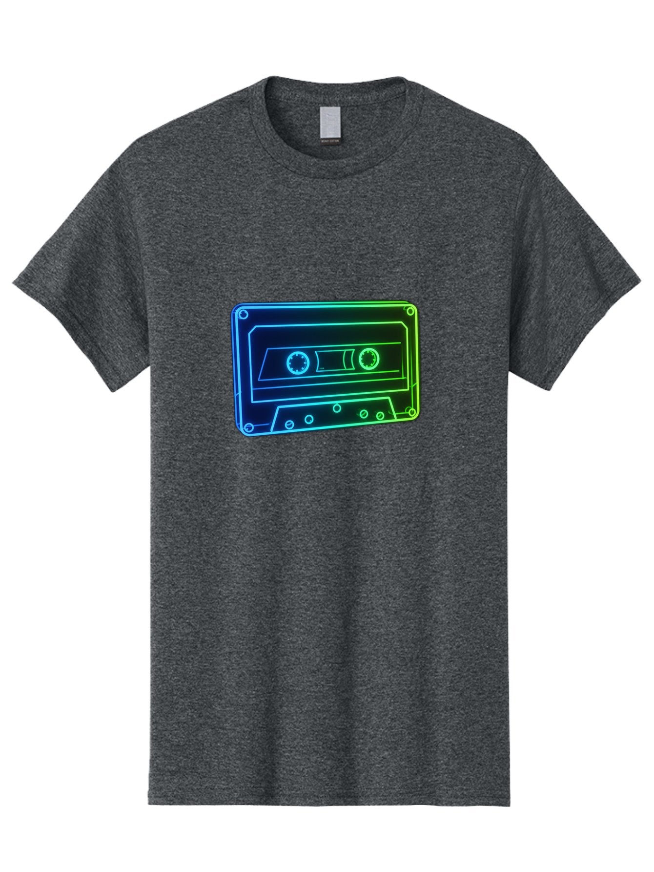 Cassette-Tape-5 Men'S Graphic Tee, 100% Cotton, Comfortable Casual Summer Wear, Machine Washable, Retro Cassette Tape, Vintage Music Format, Nostalgic Design, Neon Outline, Blue Glow, Music Nostalgia, Retro Technology, 80S Memorabilia, Baa263 4